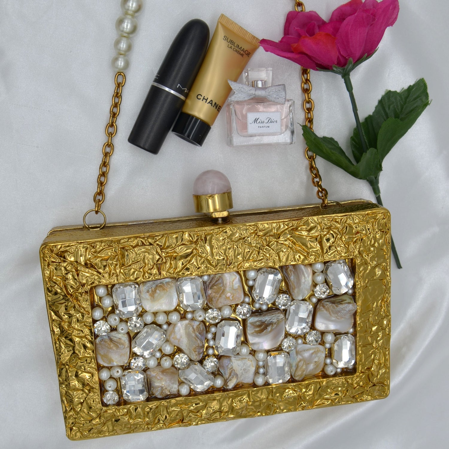Mother Of Pearl Luxury Clutch - Gold