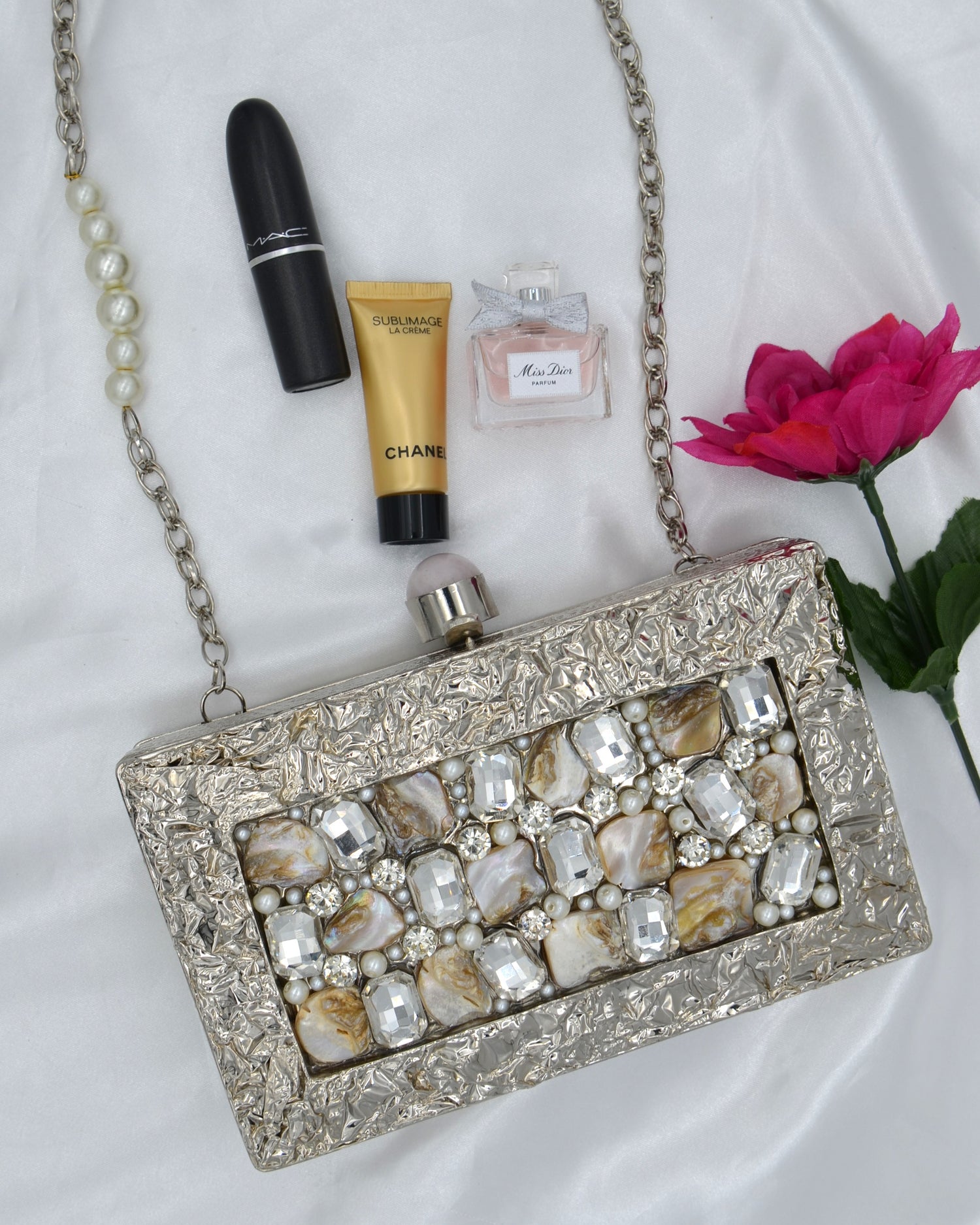 Mother Of Pearl Luxury Clutch - Silver