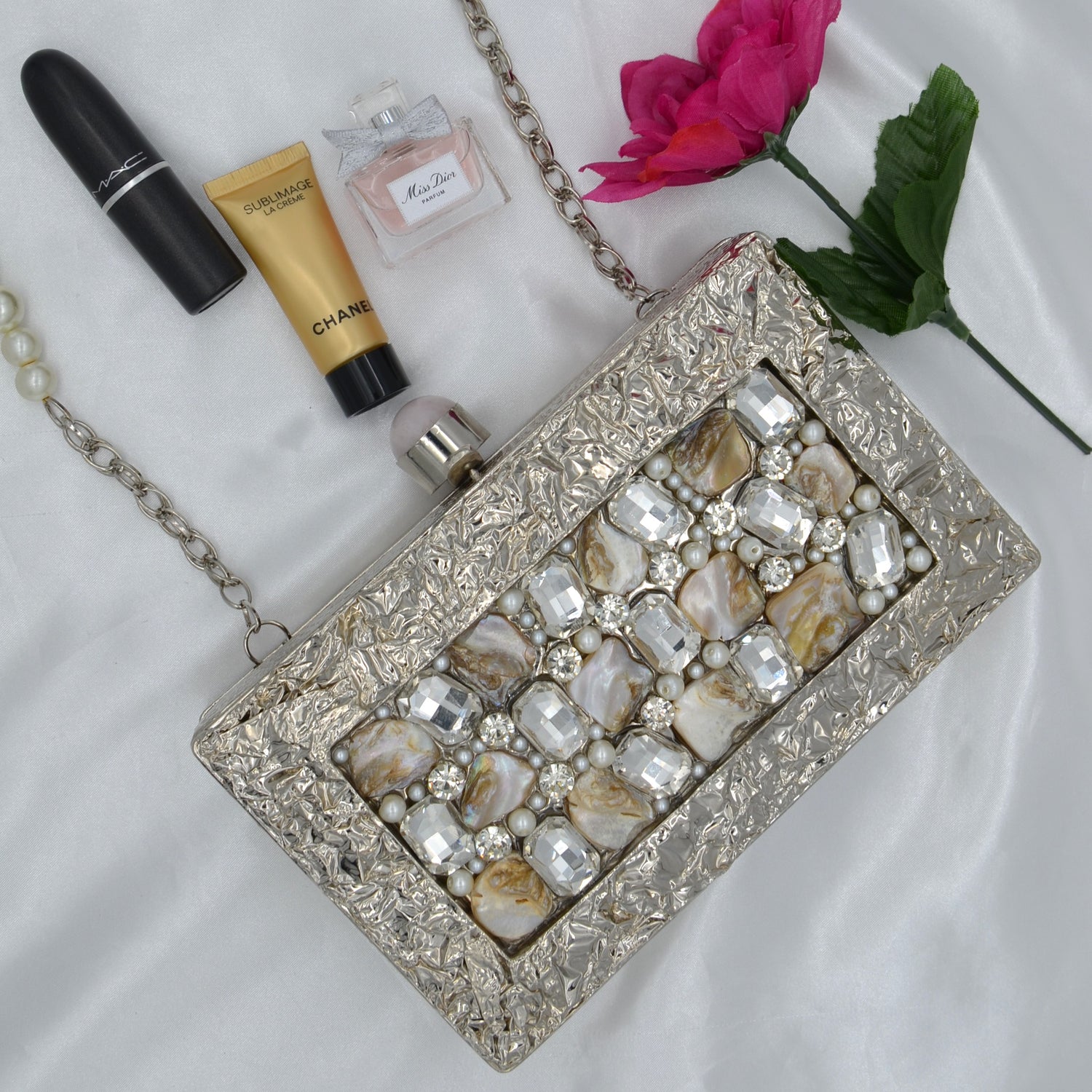 Mother Of Pearl Luxury Clutch - Silver