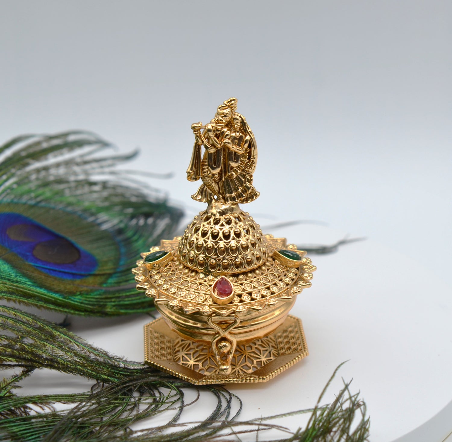 Radha Krishna With Flute Sindoor Box