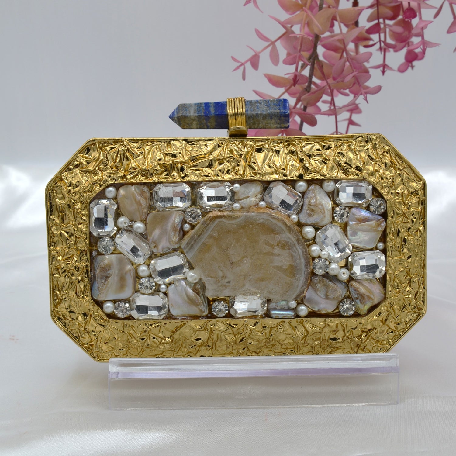 Mother Of Pearl Centre Stone Embellished Clutch
