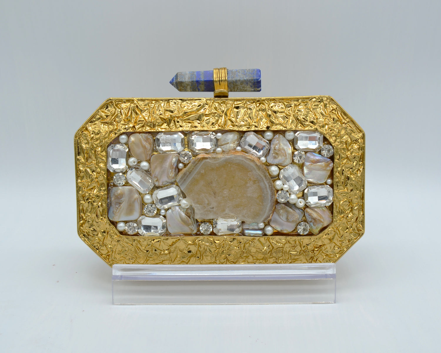 Mother Of Pearl Centre Stone Embellished Clutch
