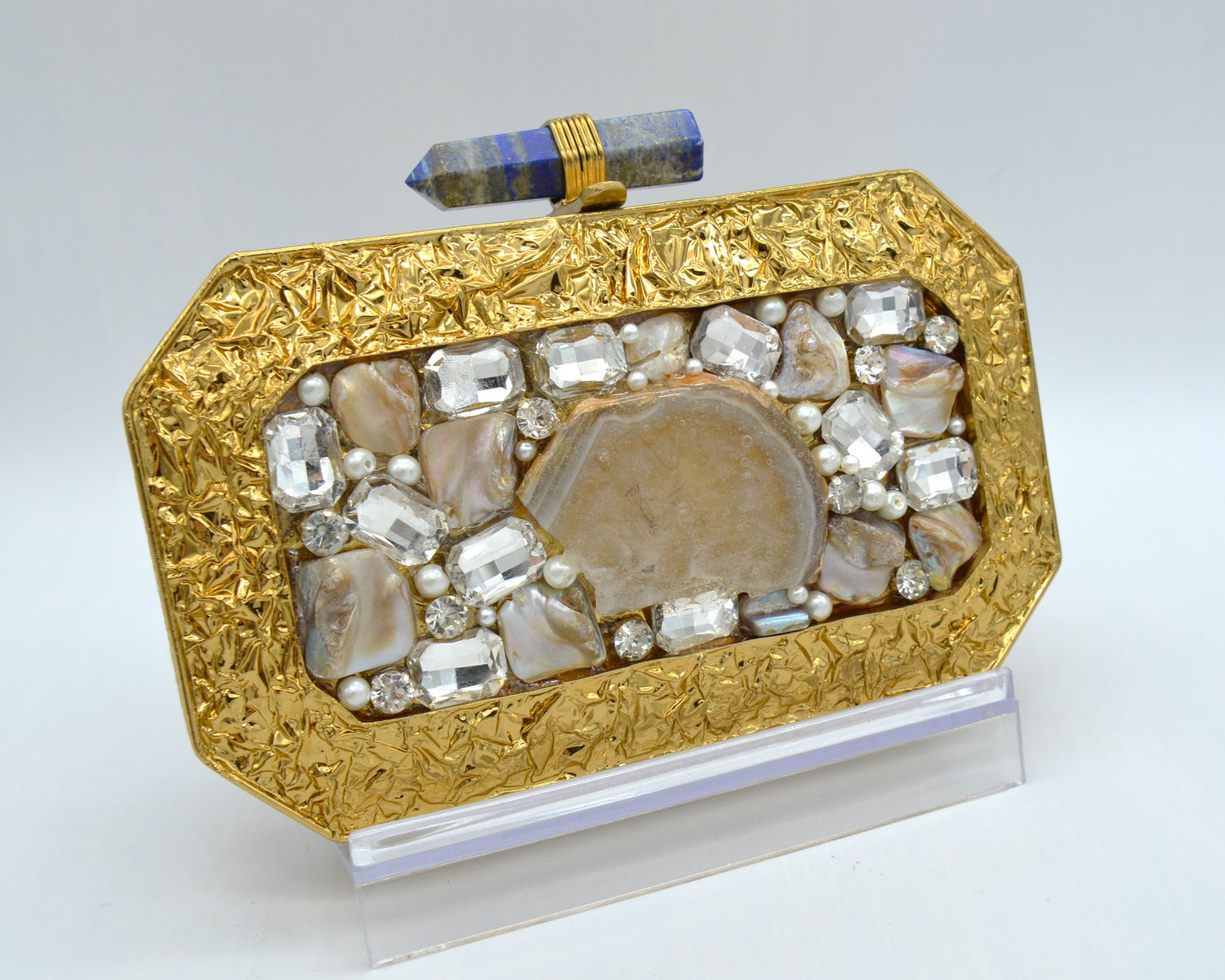 Mother Of Pearl Centre Stone Embellished Clutch