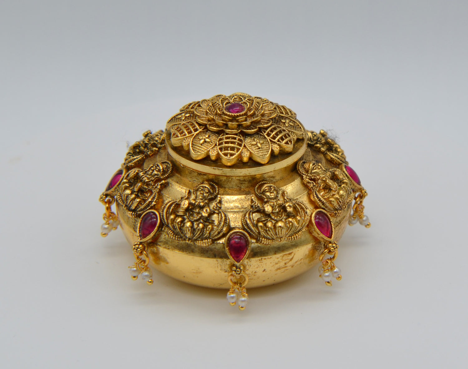 Antique Gold Round Shape Lakshmi Sindoor Box