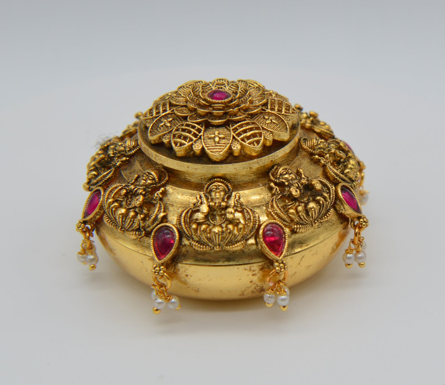 Antique Gold Round Shape Lakshmi Sindoor Box