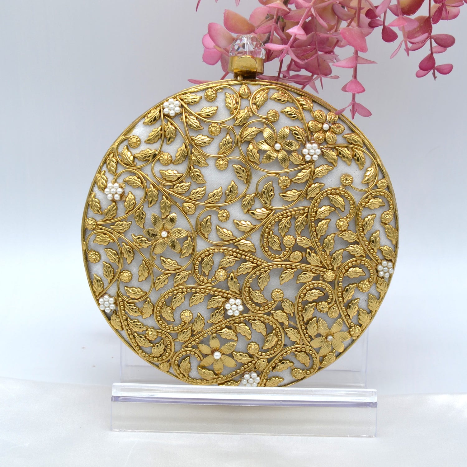 Round Floral Cut Clutch - Gold