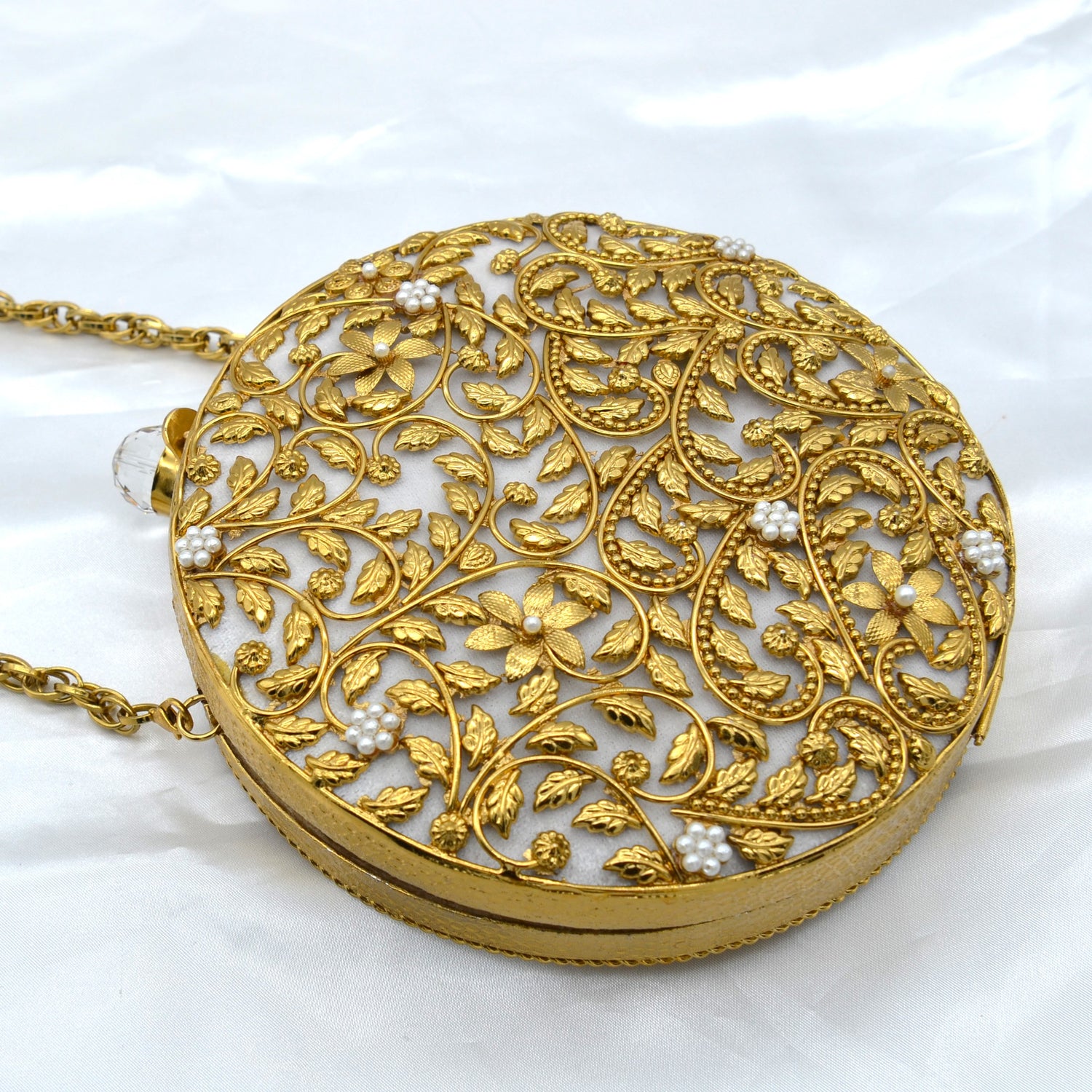Round Floral Cut Clutch - Gold