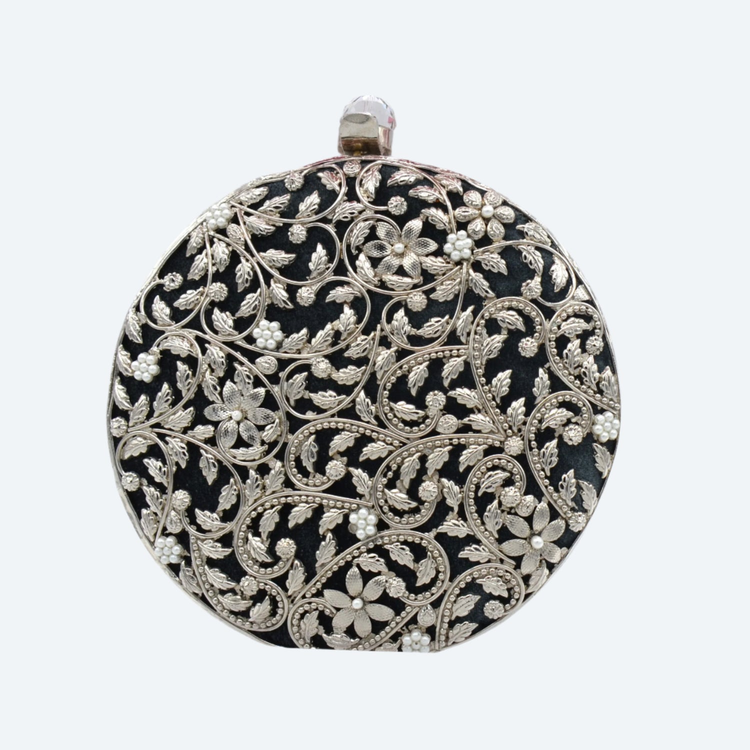 Round Floral Cut Clutch - Silver