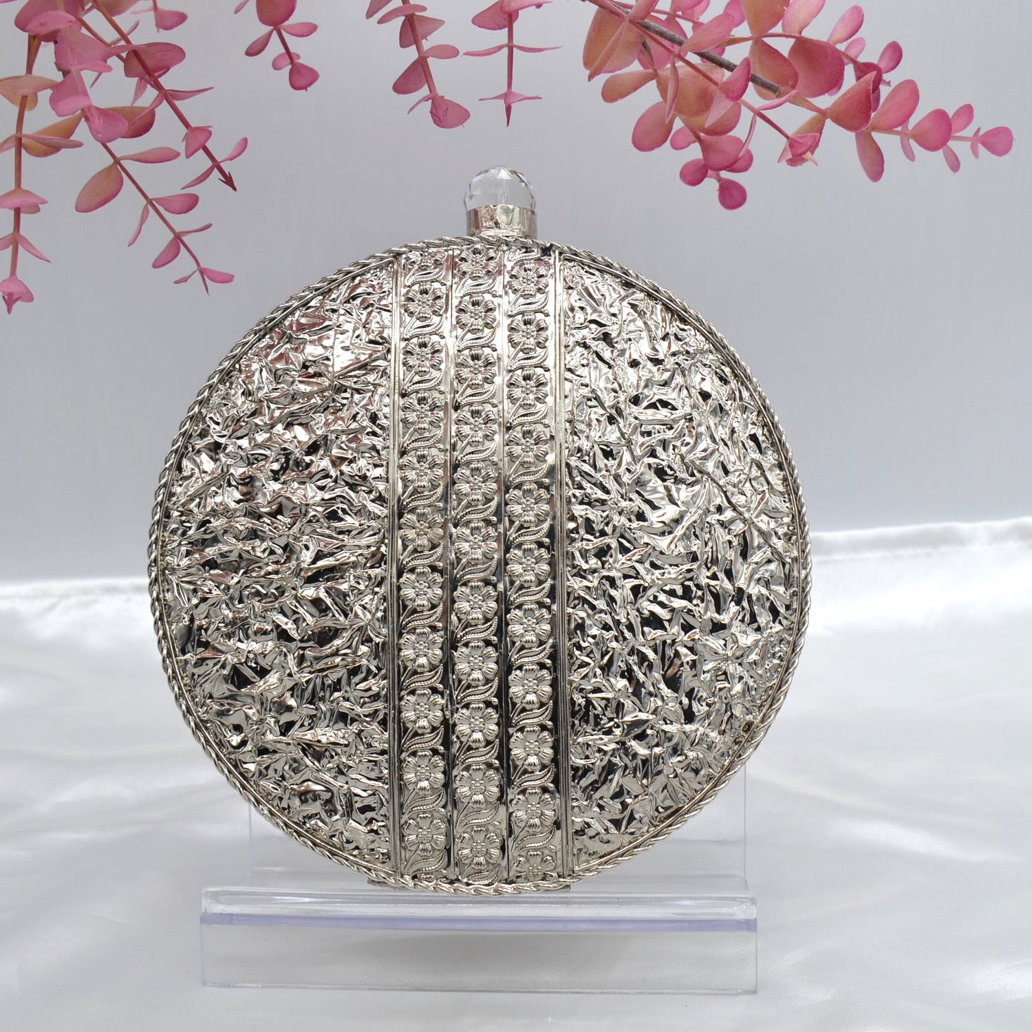Round Floral Cut Clutch - Silver
