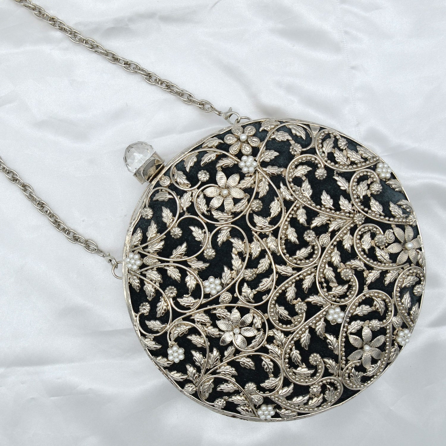 Round Floral Cut Clutch - Silver