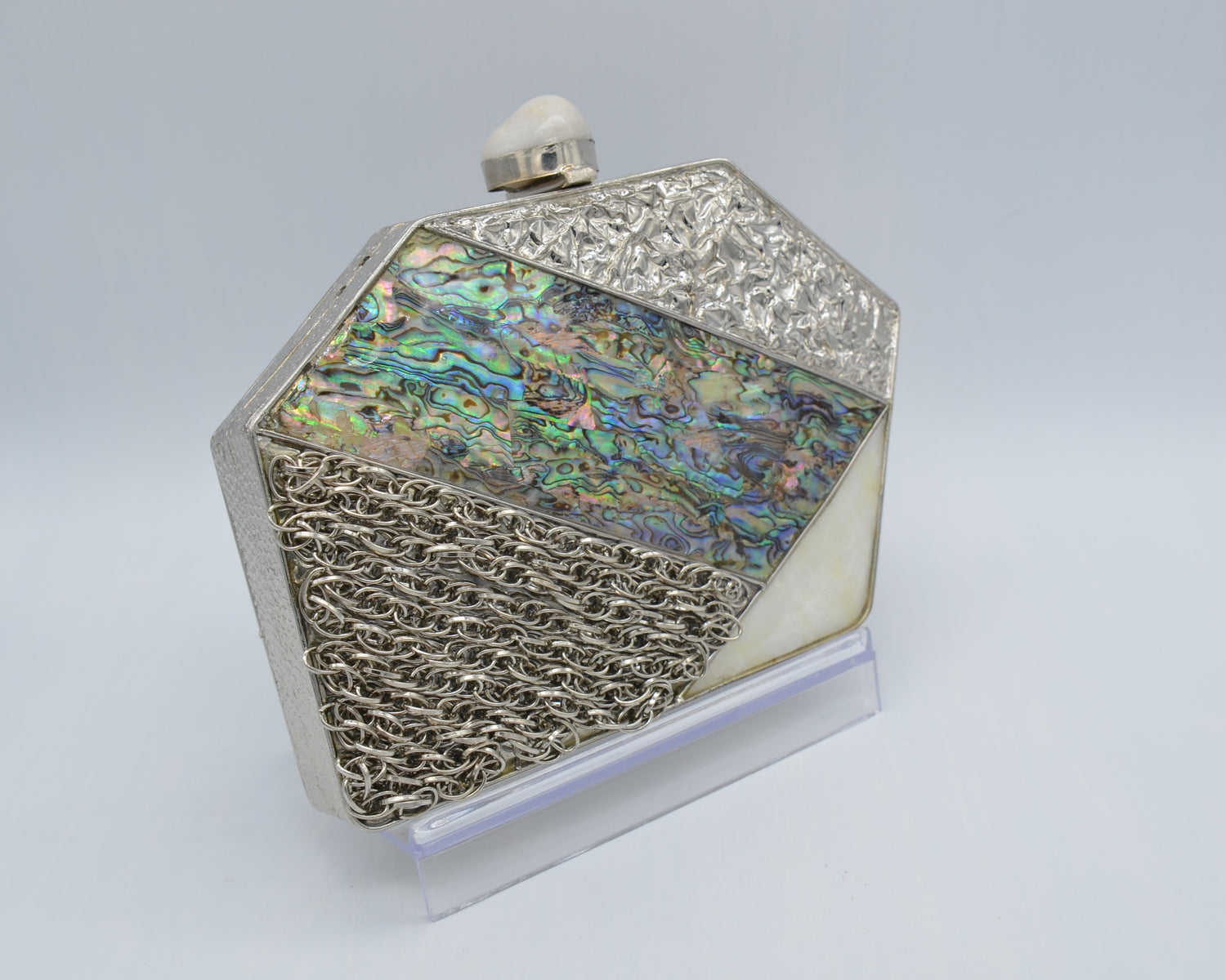 Mother Of Pearl Hexagon Shape Clutch Silver