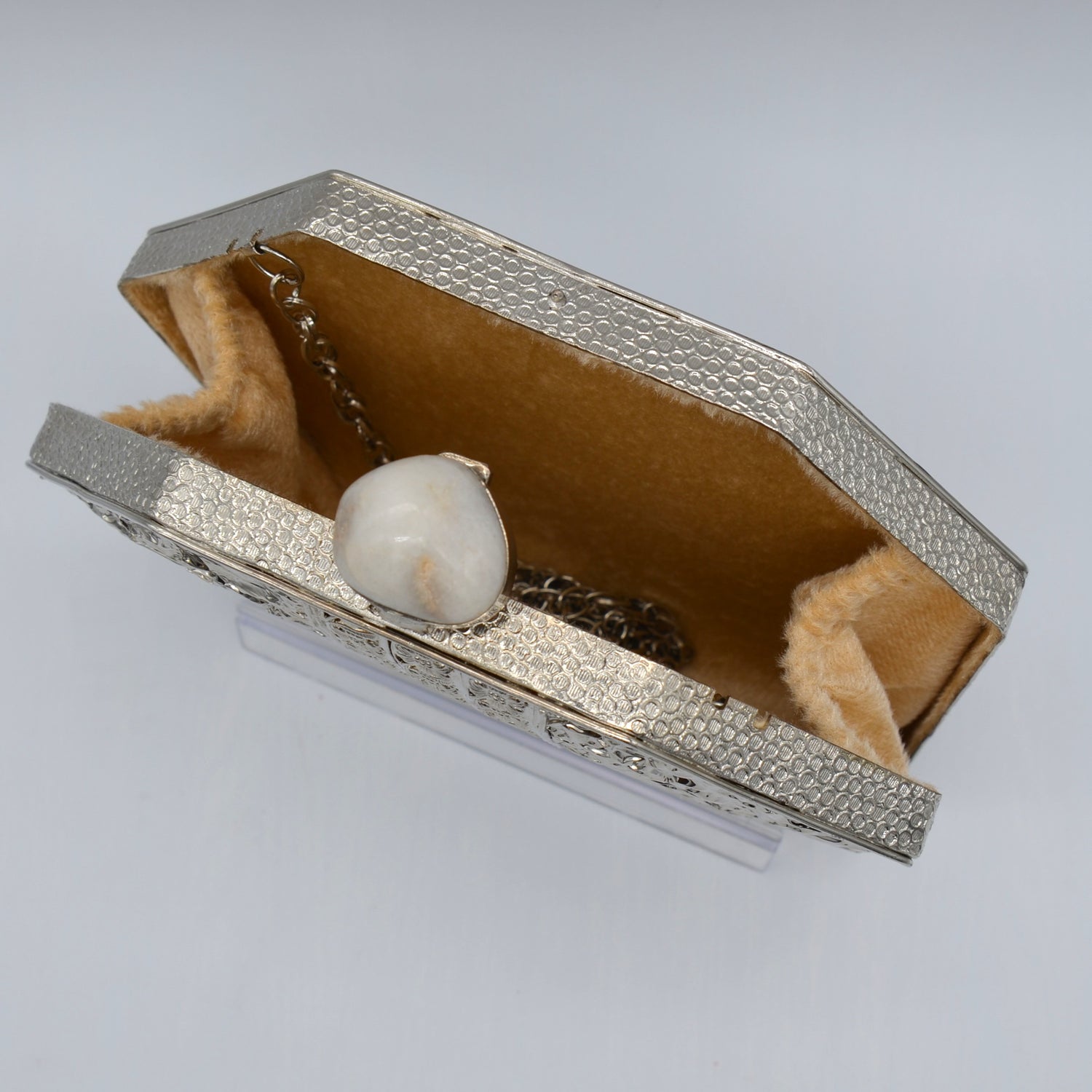 Mother Of Pearl Hexagon Shape Clutch Silver