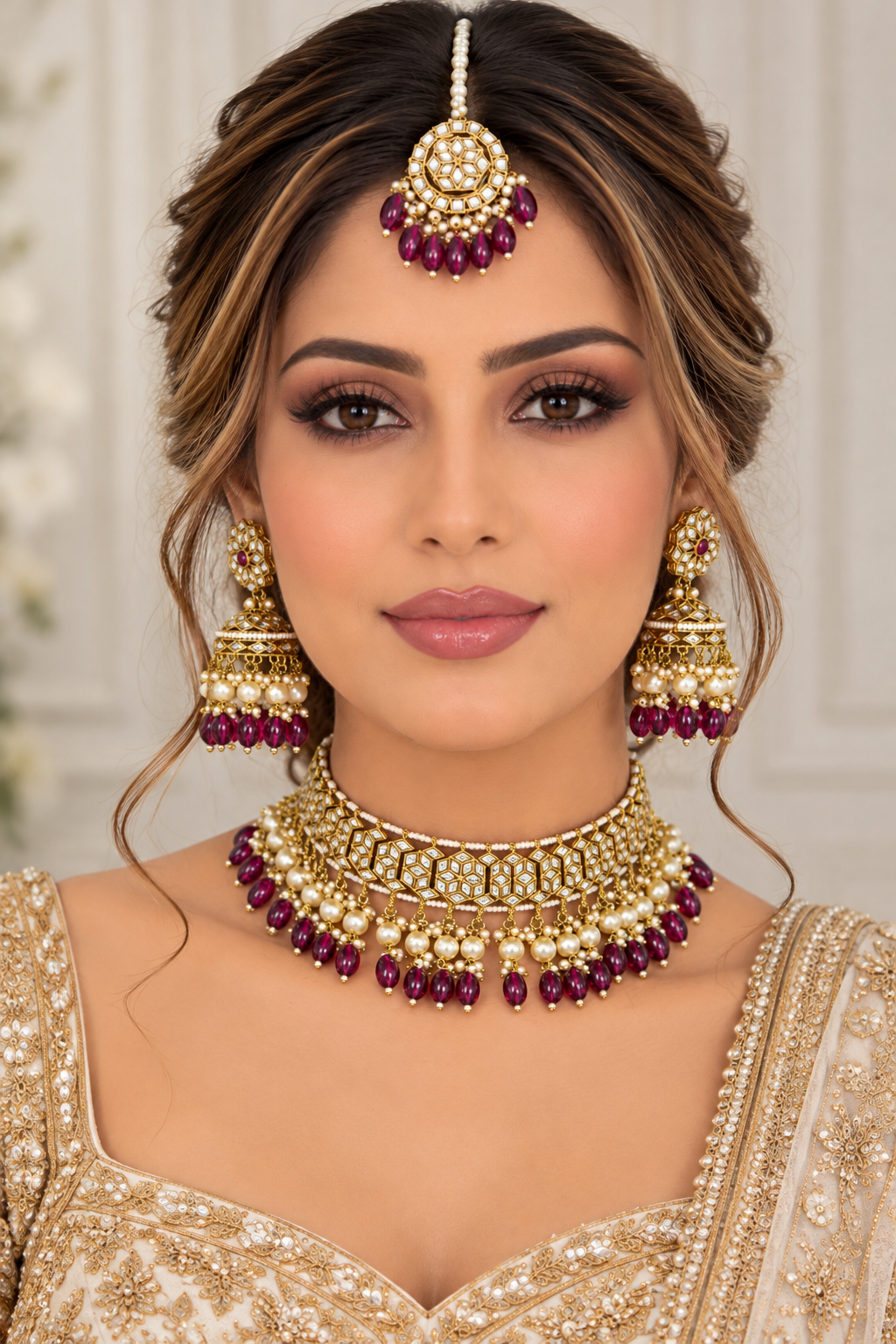 Mirror Kundan Choker Necklace With Jhumki Maang Tikka Set – necklaces by Sparkling Trendz, view 9