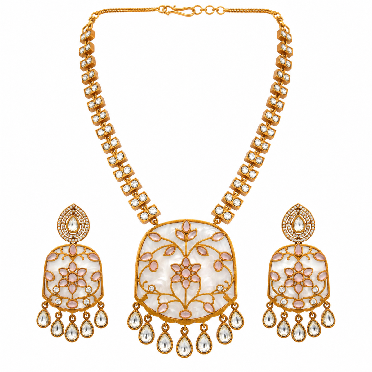Apala Polish Pink Moissanite Polki Kundan Necklace Set – necklaces by Sparkling Trendz, view 2