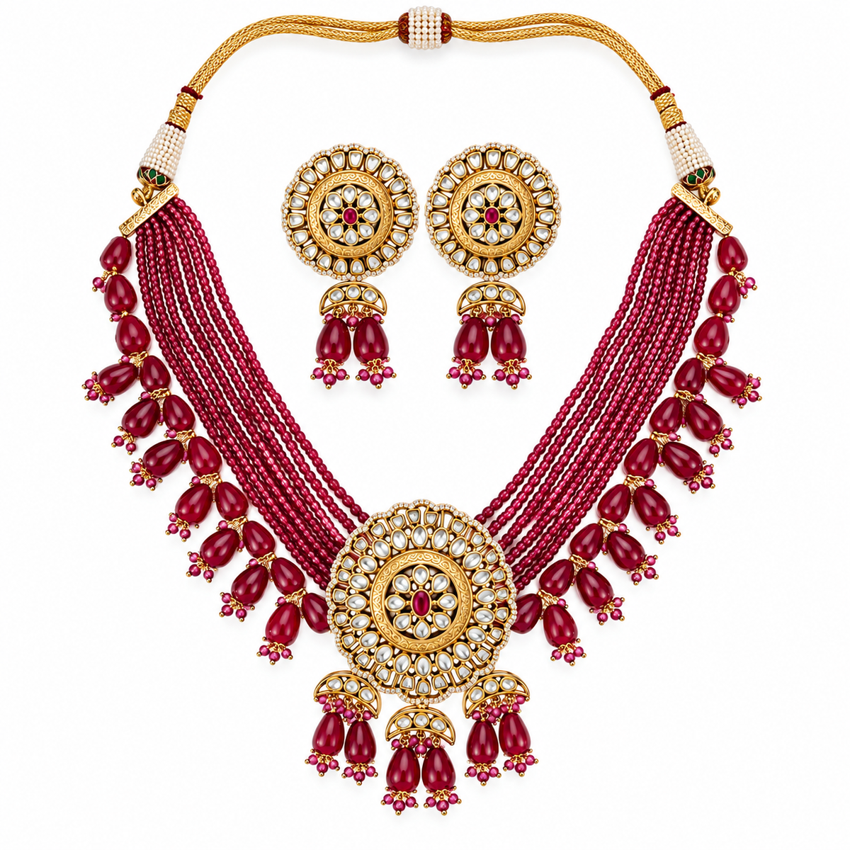 Premium Ruby Kundan Rose Gold Choker Necklace Set – handcrafted Kundan Indian choker set by Sparkling Trendz