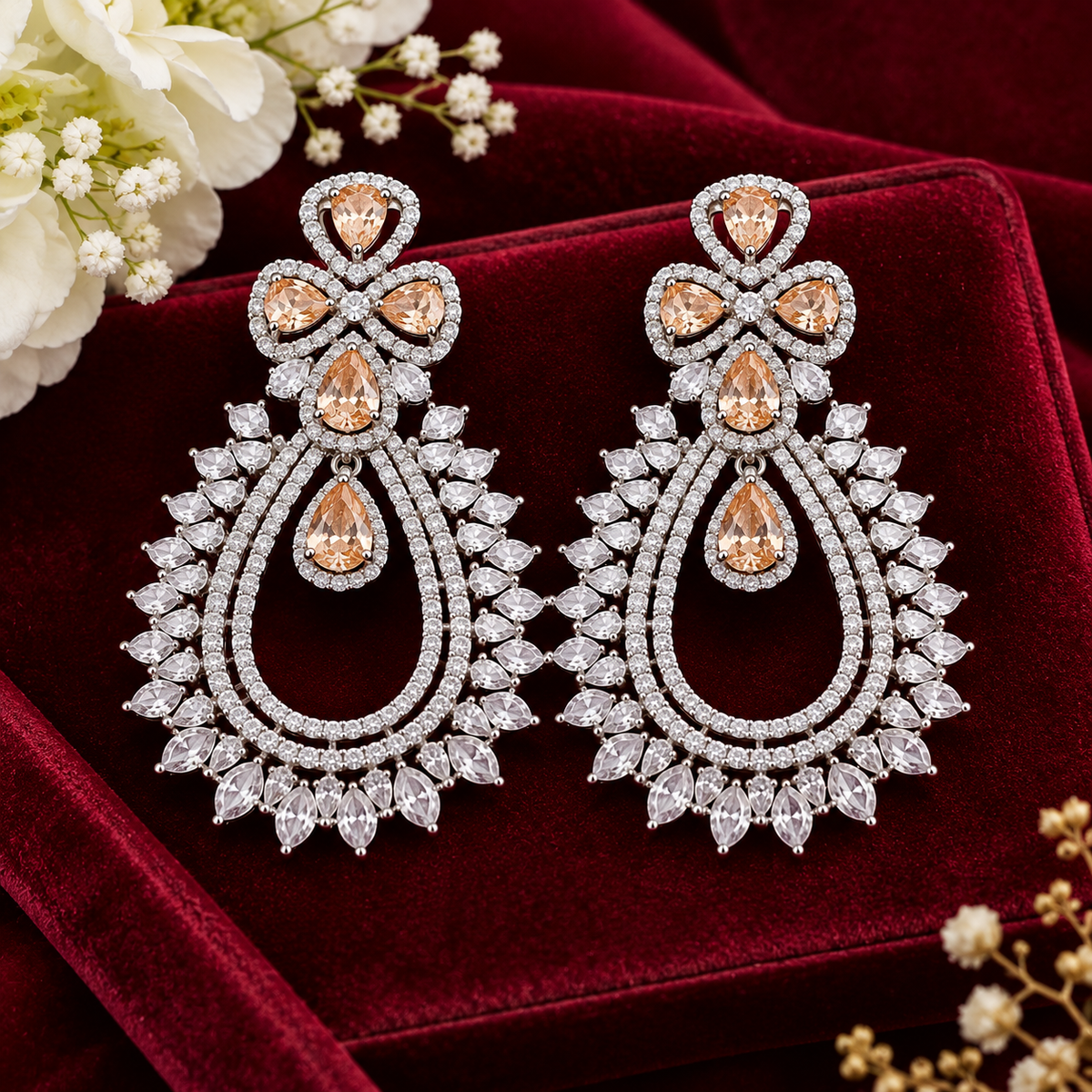 Silver CZ Monalisa Stone Dangler Long Earrings – earrings by Sparkling Trendz, view 3