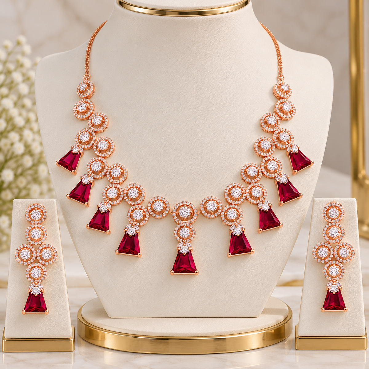 CZ Dangler Necklace Set With Monalisa Stone