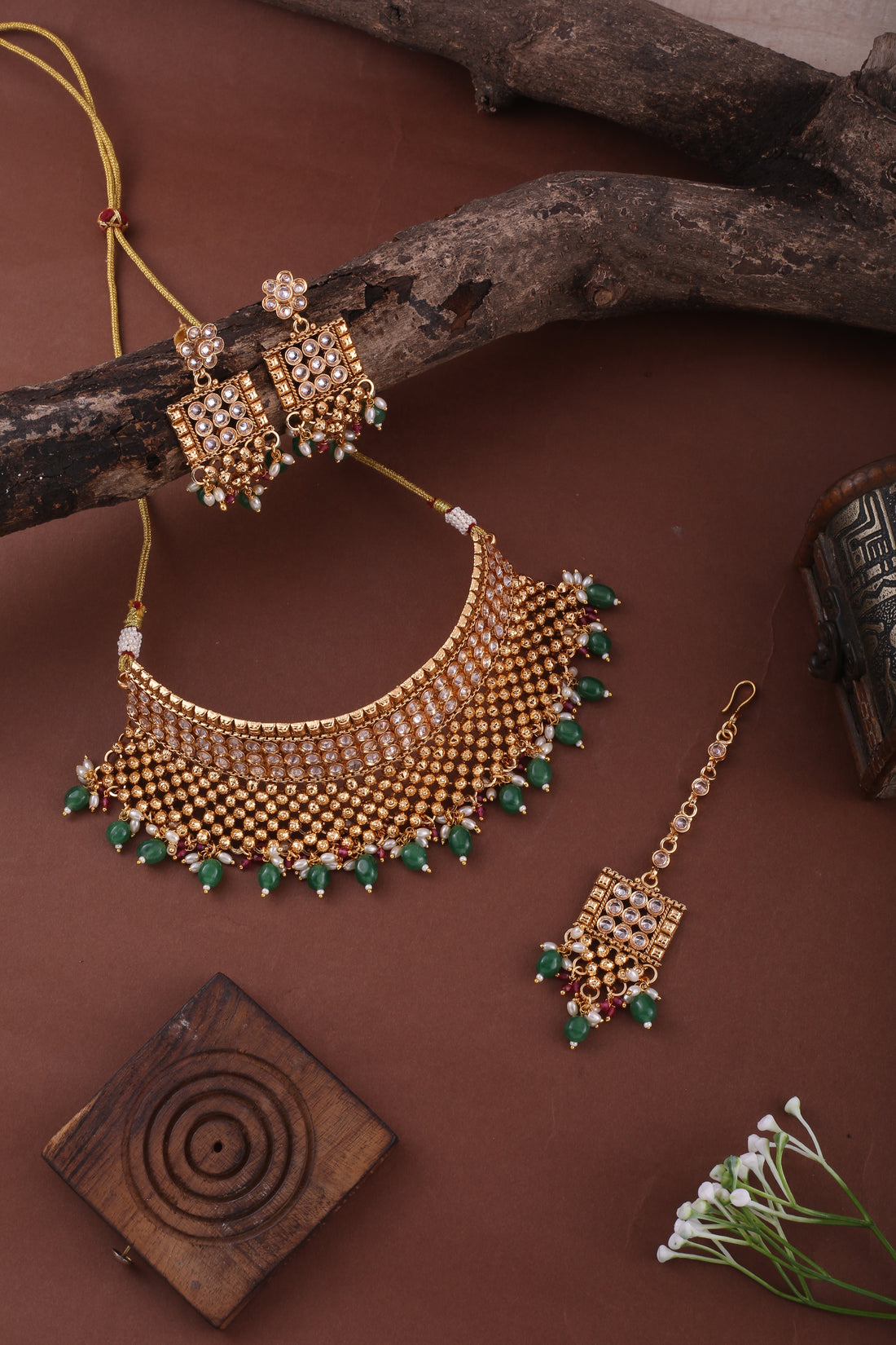 Antique Gold Multicolor Choker Necklace Set