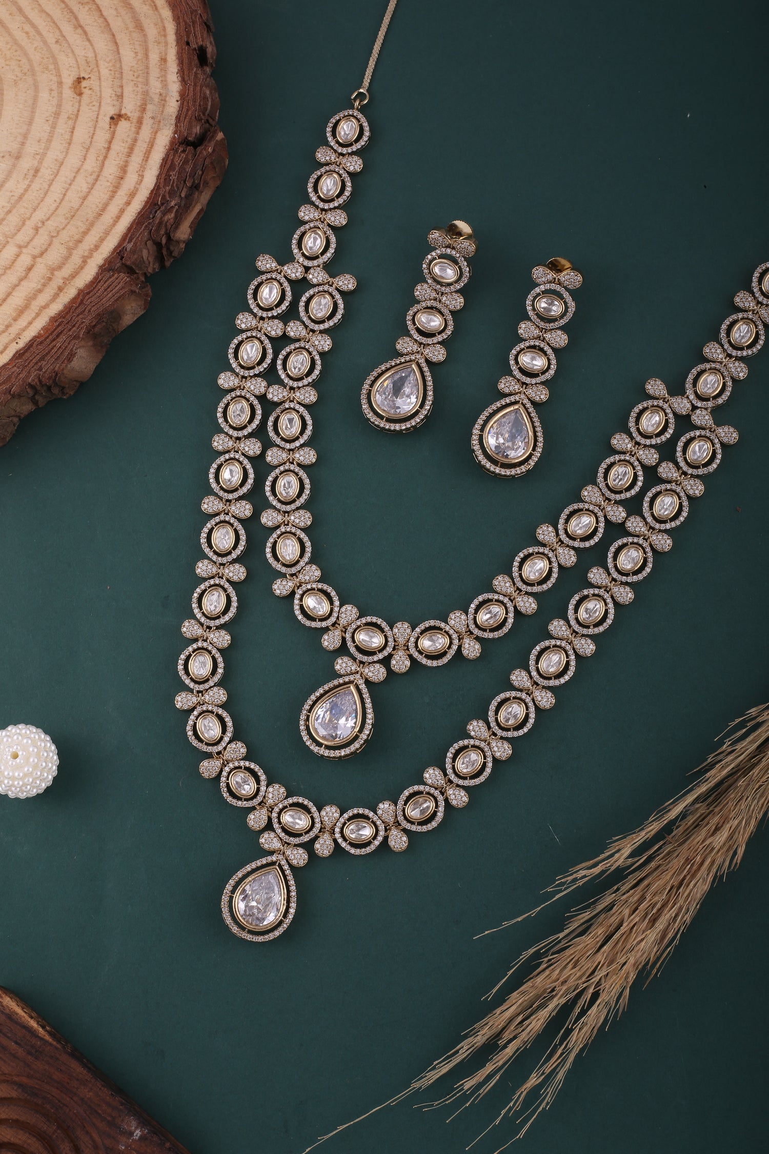 Ivory Victorian AD Moissanite Double Layer Necklace Set