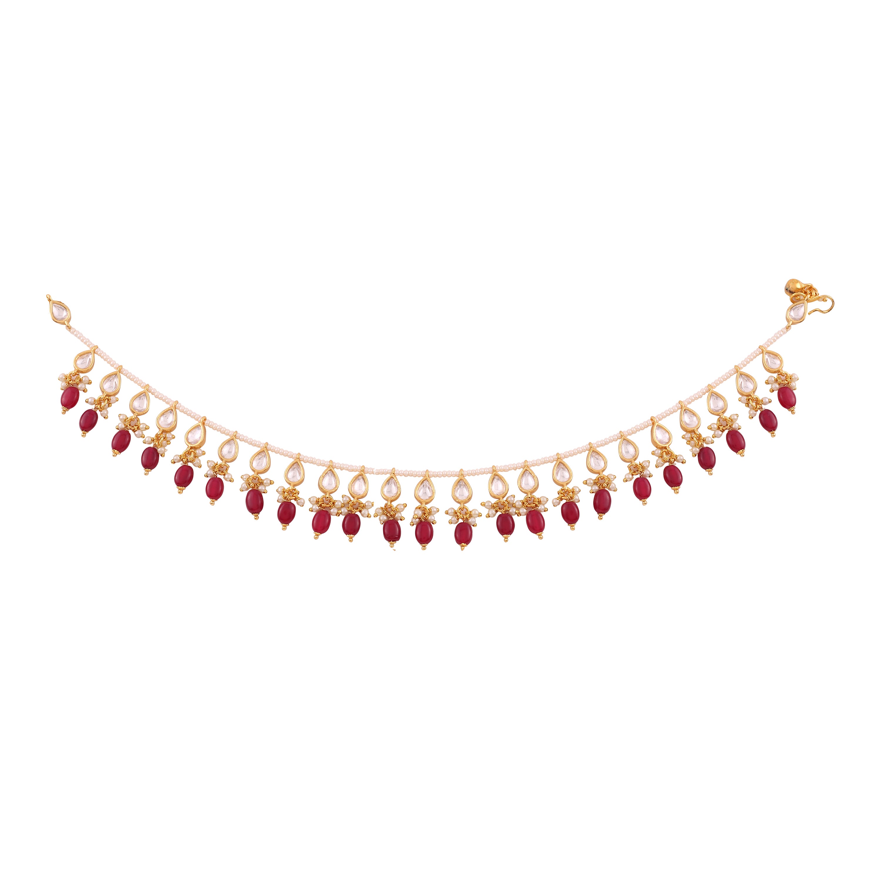 Maya Traditional Ruby Kundan Pearl Anklet Set - Payal