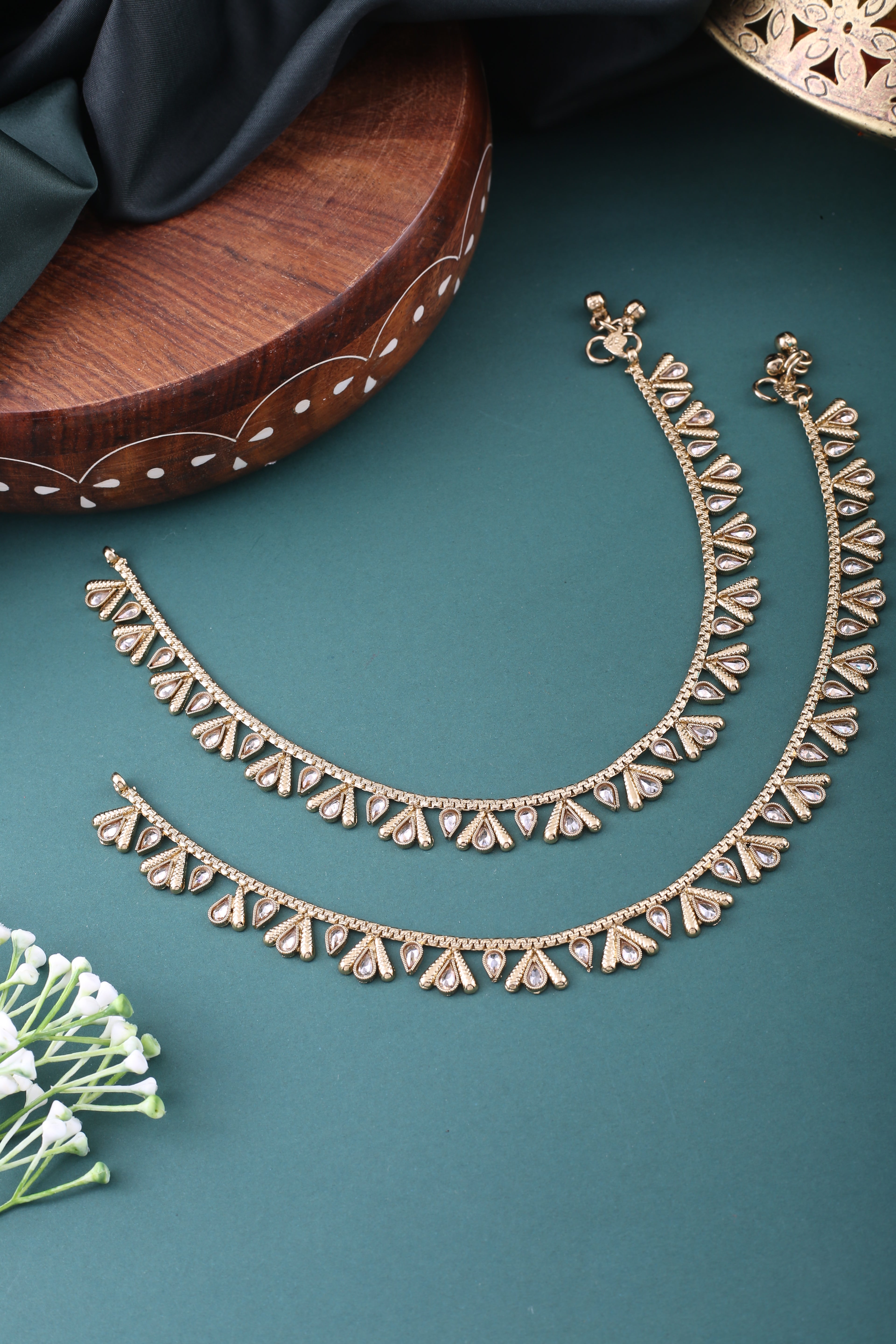 Antique Champagne Polki Anklet Set - Payal