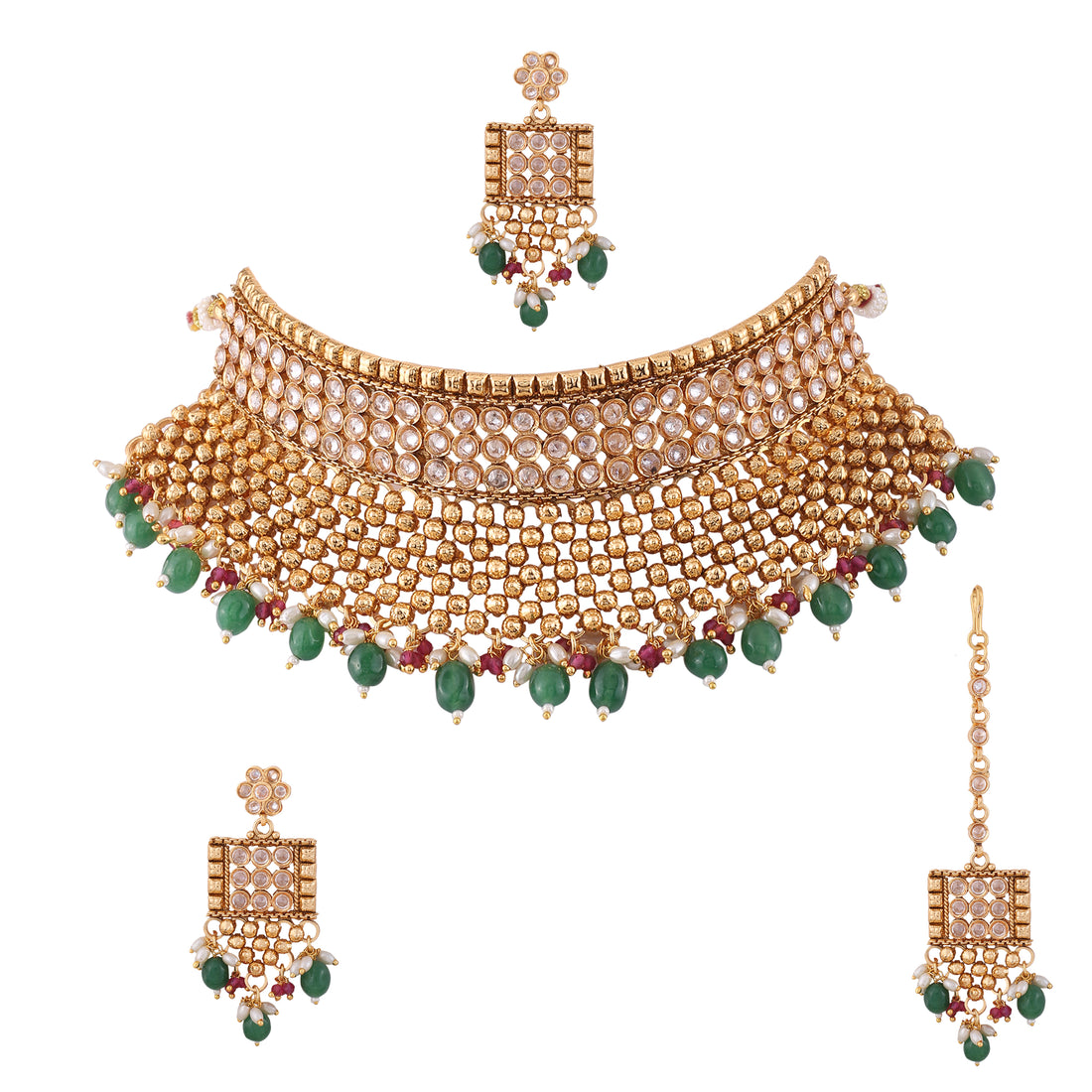 Antique Gold Multicolor Choker Necklace Set