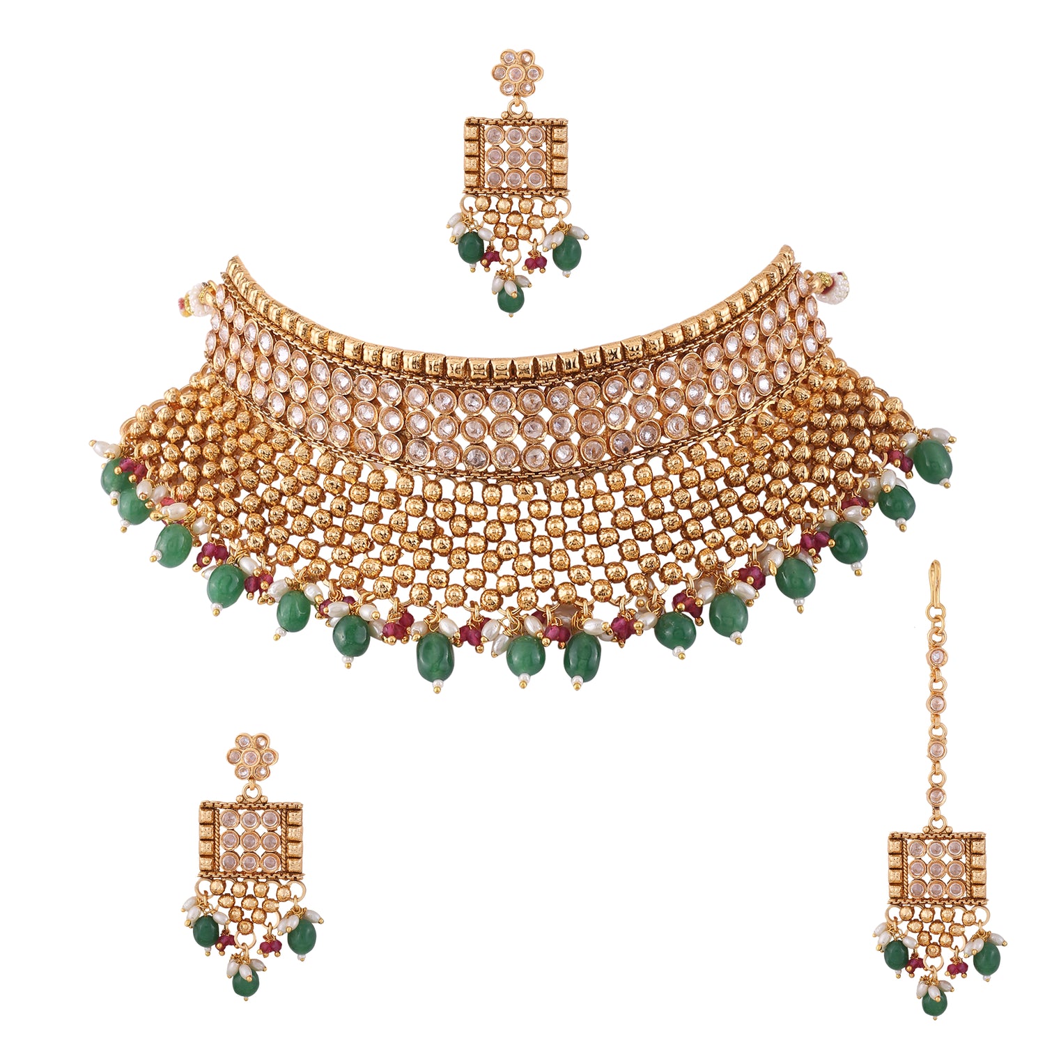 Antique Gold Multicolor Choker Necklace Set