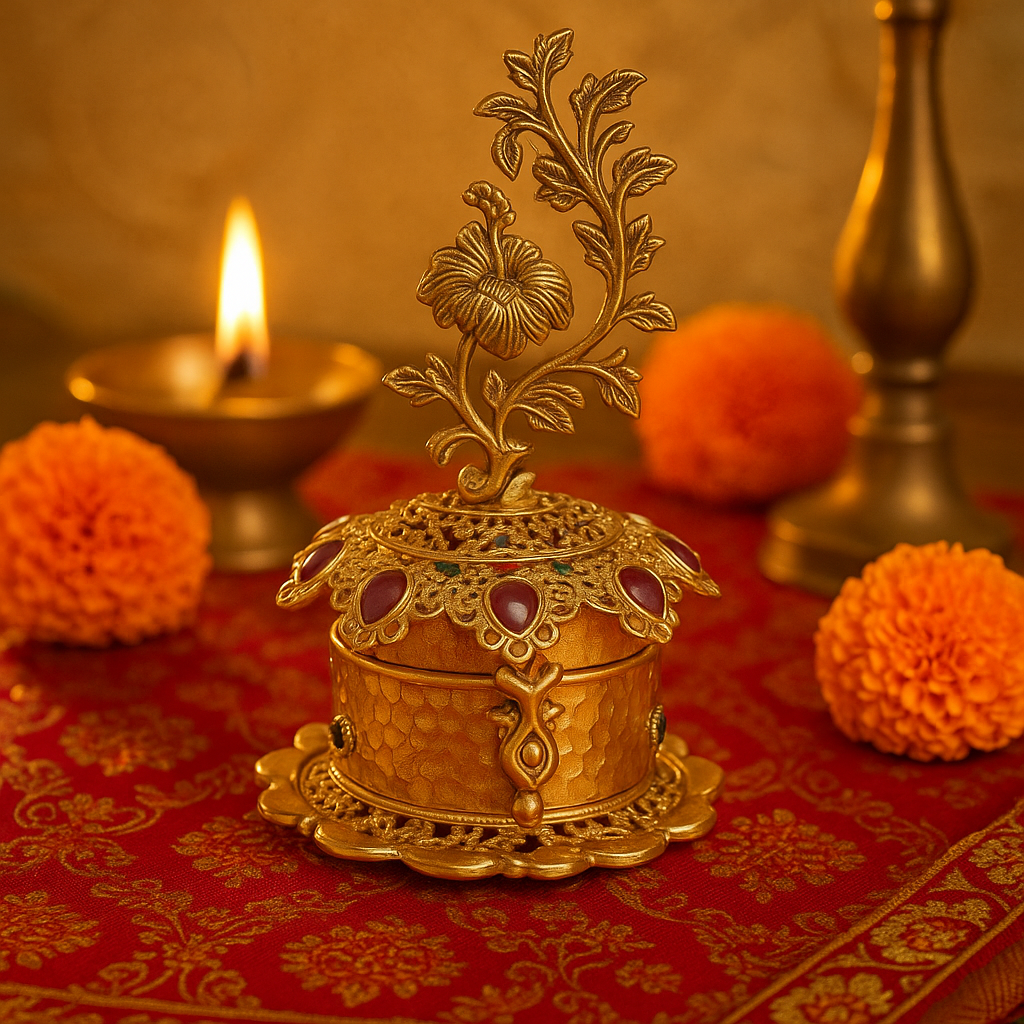 Kemp Stone Flower Design Sindoor Box