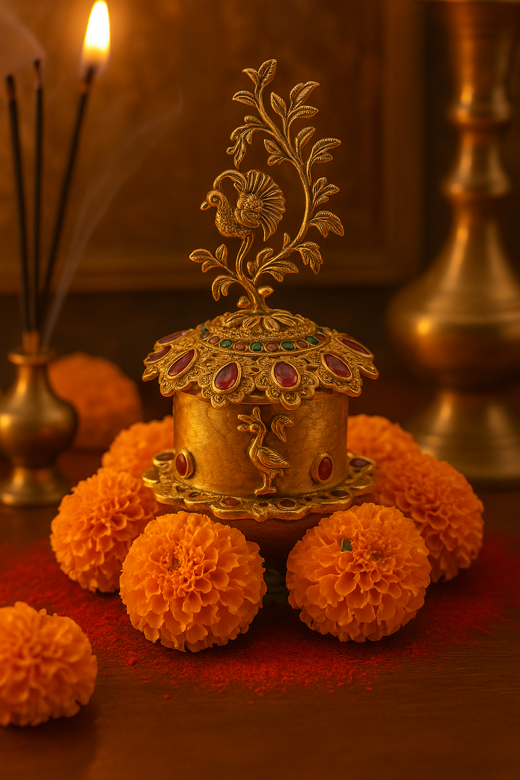 Kemp Stone Flower Design Sindoor Box