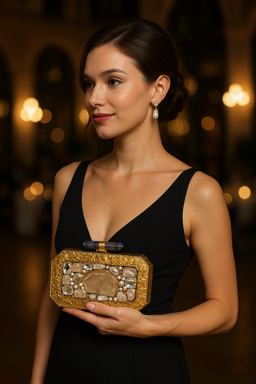 Mother Of Pearl Centre Stone Embellished Clutch