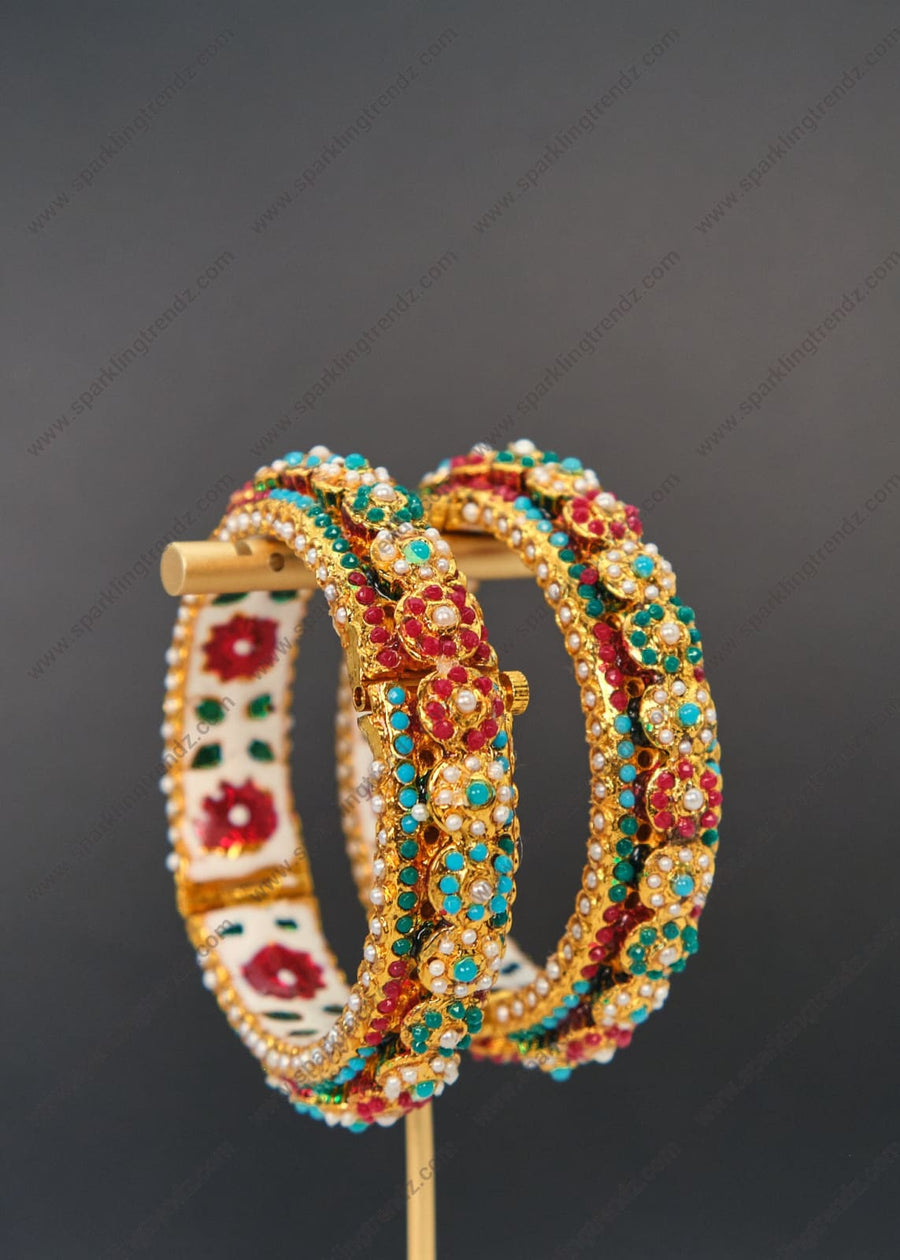 Multicolor Pacheli Style Jadau Openable Kada - Pair / Single 2.4 Bangles