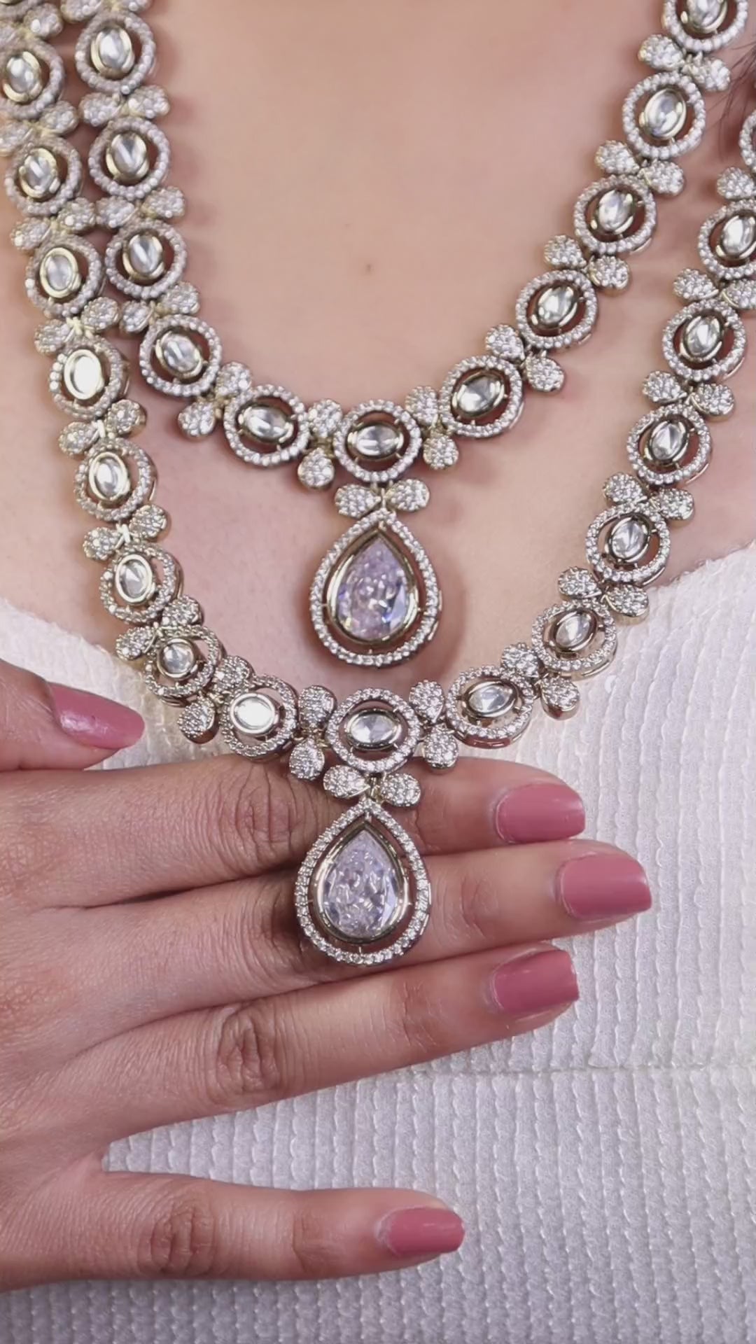 Ivory Victorian AD Moissanite Double Layer Necklace Set