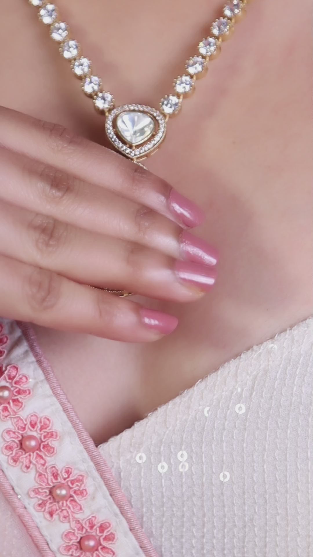 Gold Moissanite Polki Necklace with Earrings