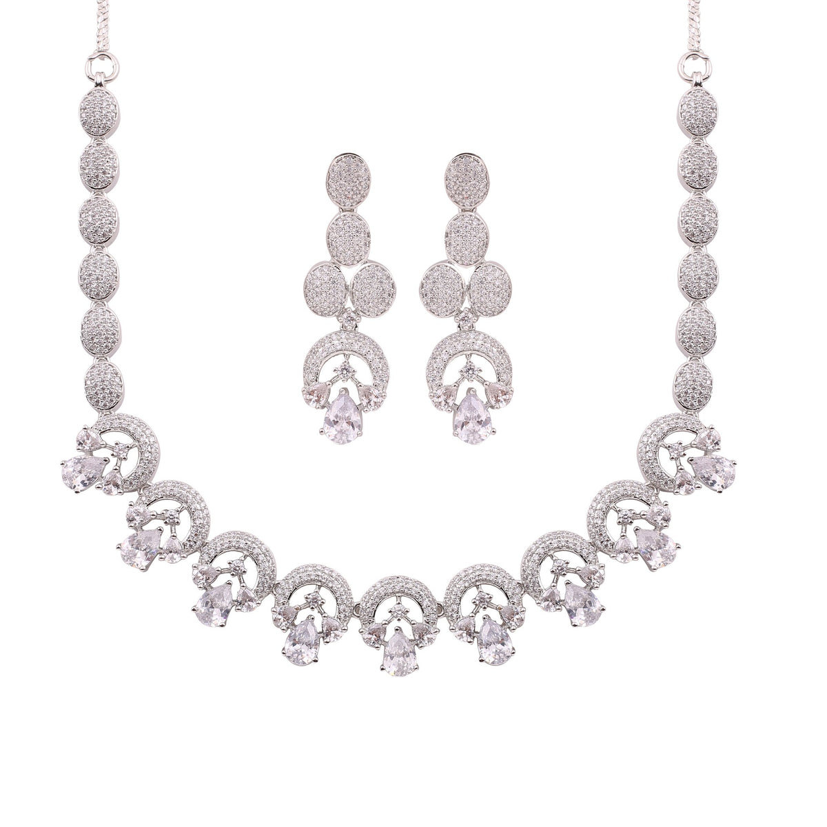 American Diamond Swirl Necklace Set with Drop Earrings