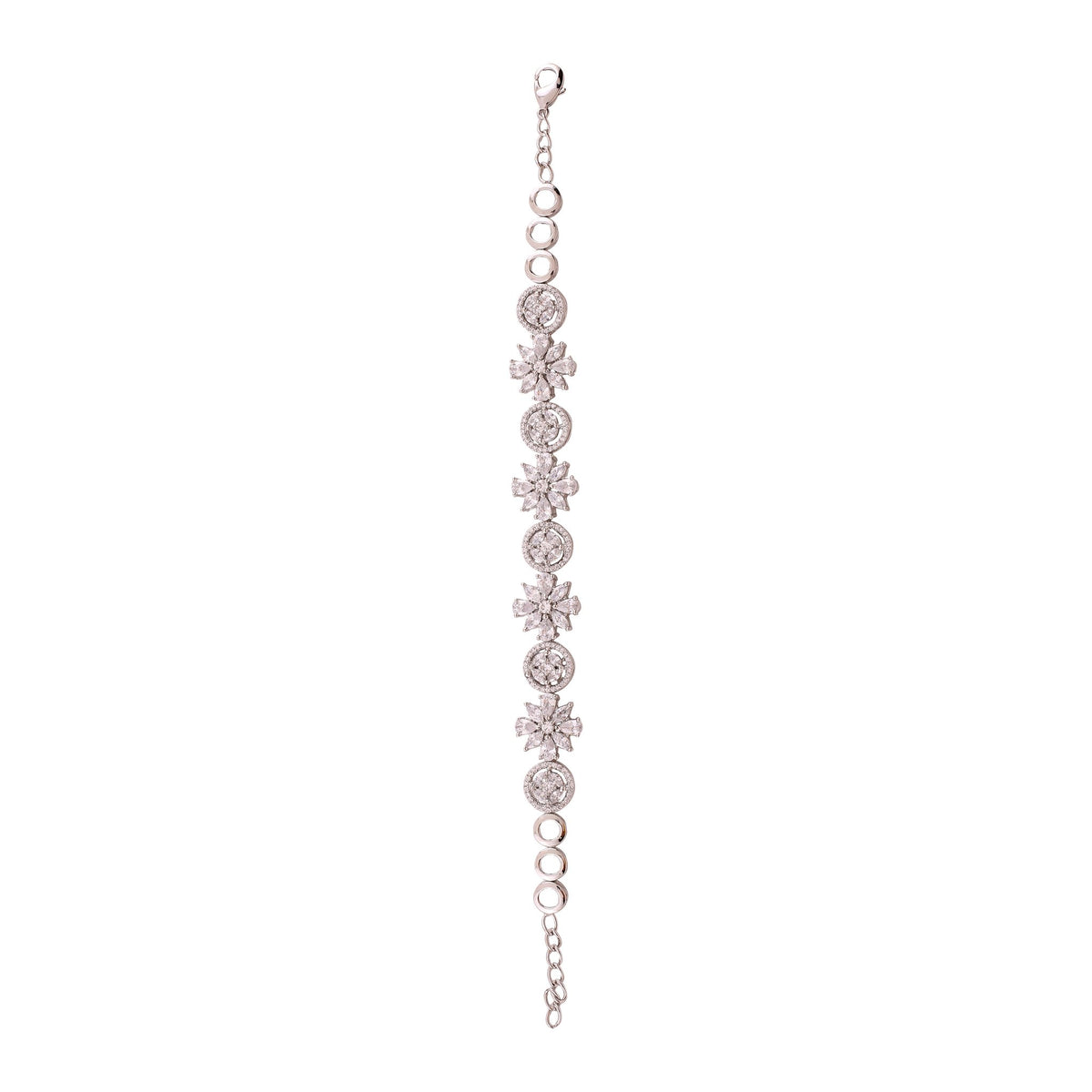 Silver Floral Cubic Zirconia Link Bracelet