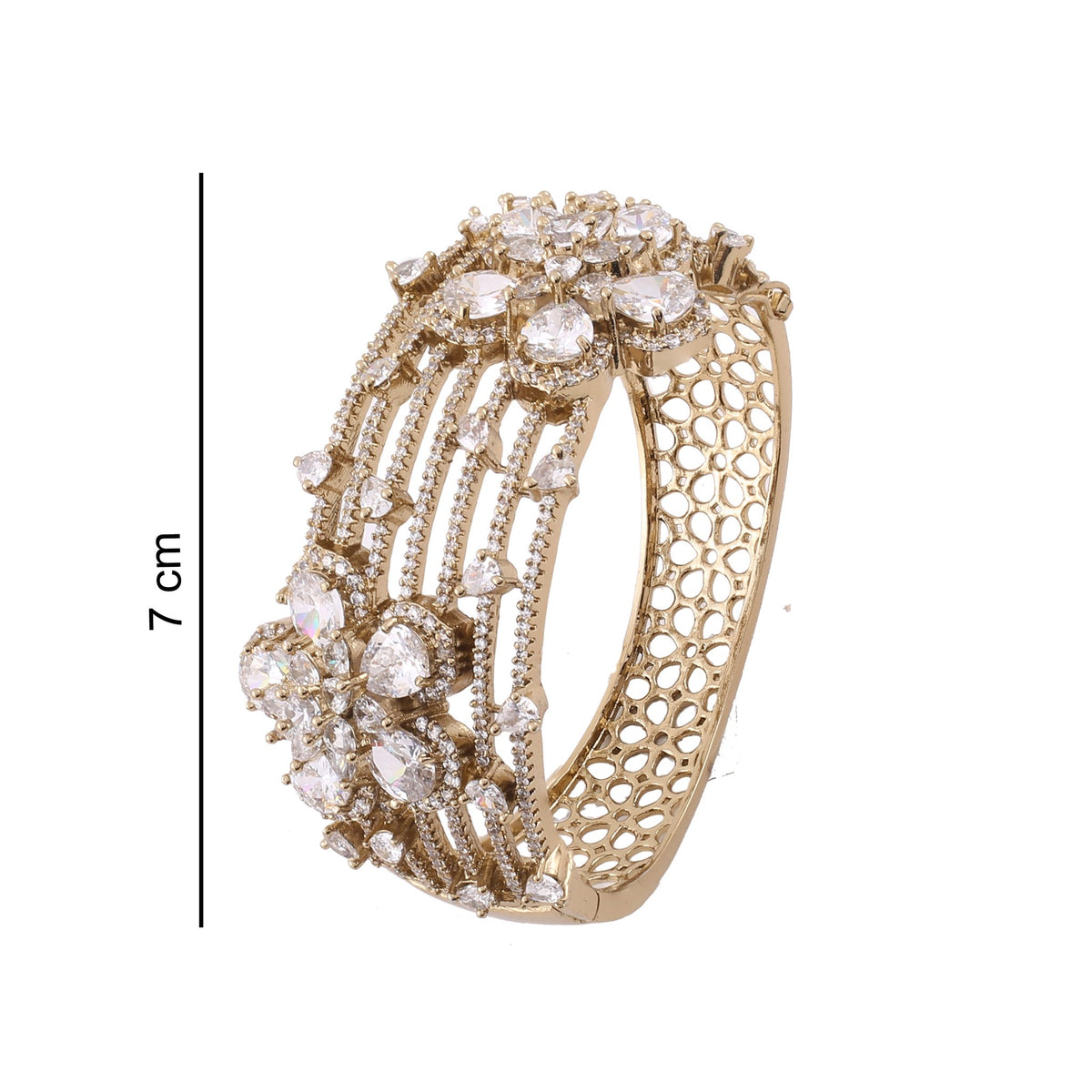 Antique Gold American Diamond Floral Kada, with dimensions