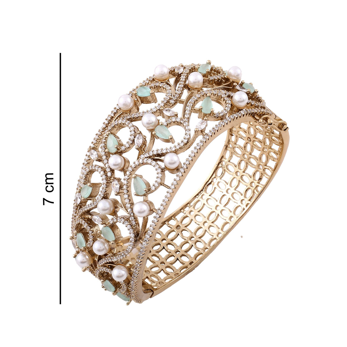 Victorian Pearl & Mint Stone Filigree Kada, with dimensions