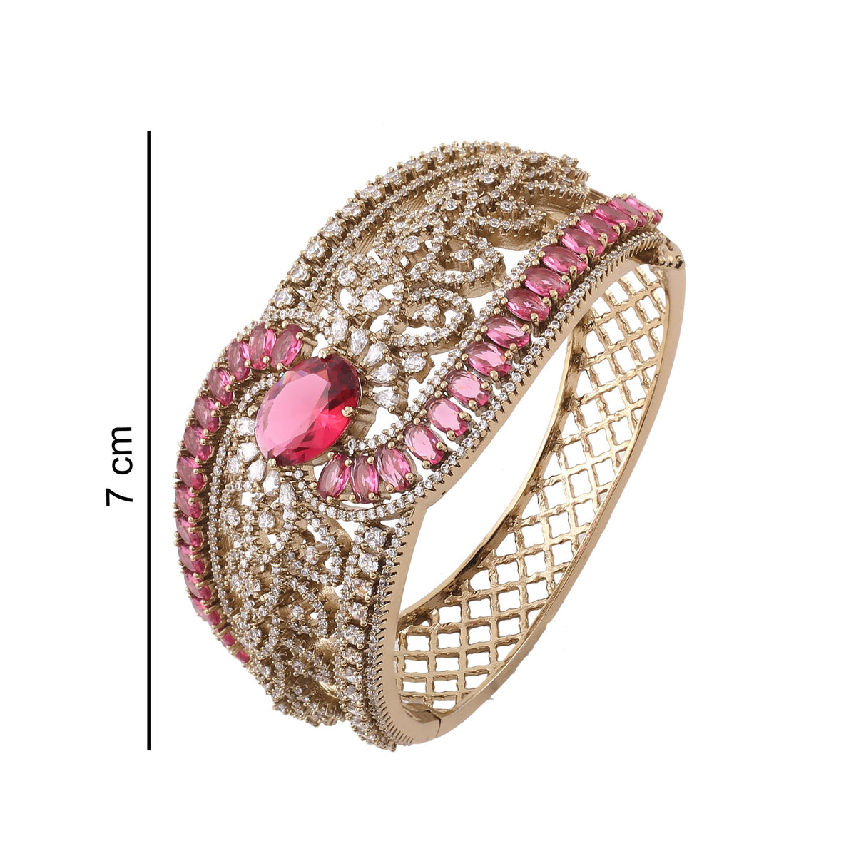 Victorian American Diamond Wave Kada - Pink, with dimensions