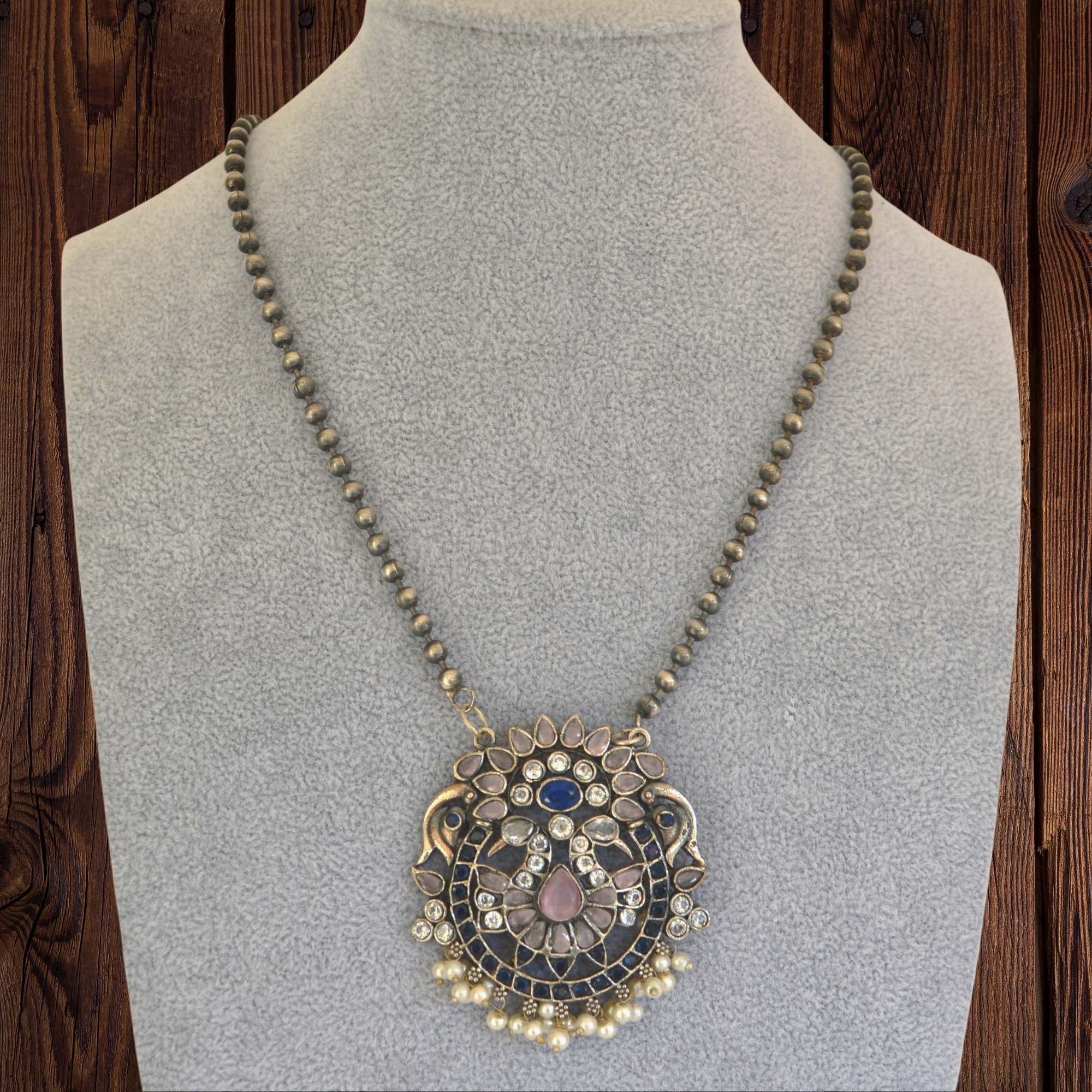 92.5 Silver Coated Gs Fusion Pendant Necklace Purple & Navy Blue Necklaces