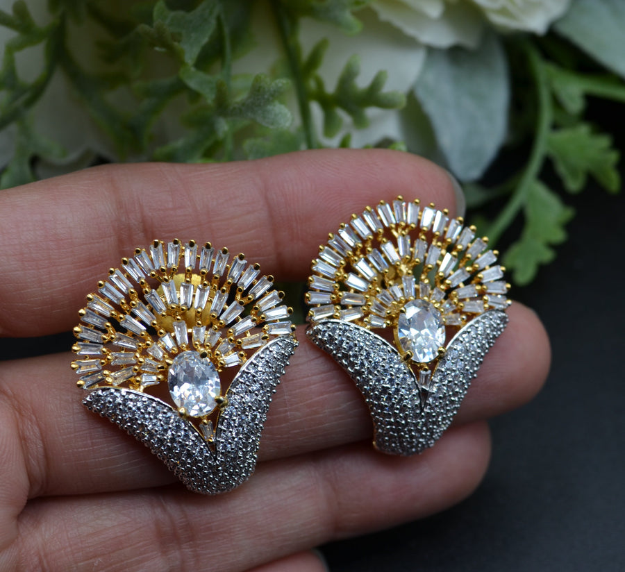 Cz Studded Studs Gold - White Earrings