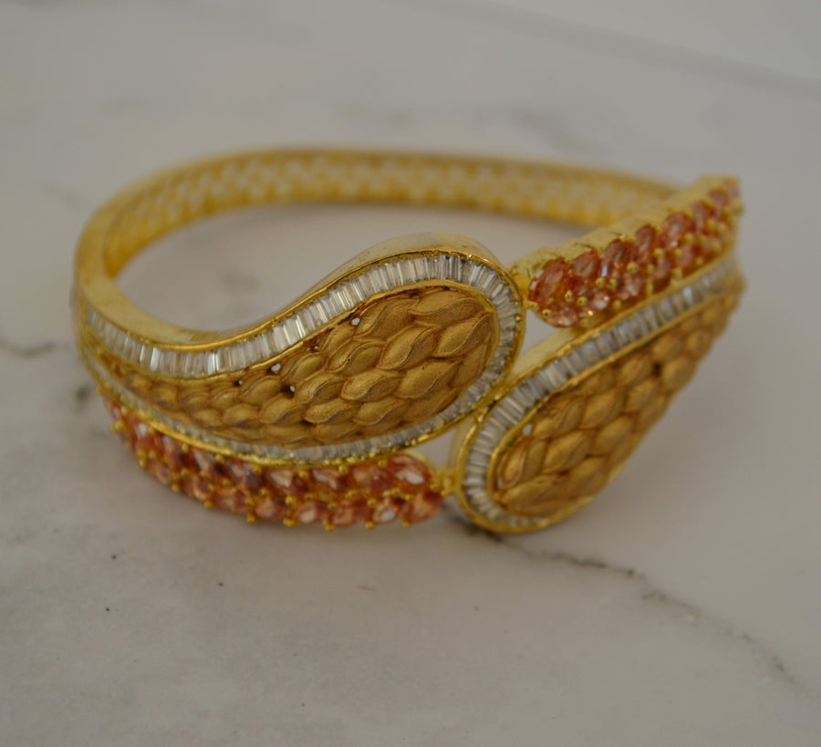 Cz Studded Baguette Diamond Style Openable Bracelet - Matt Gold Bracelets