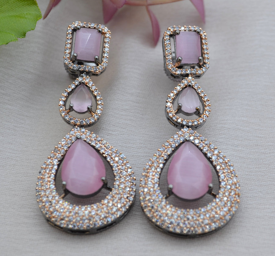 Asma American Diamond Earrings Pink