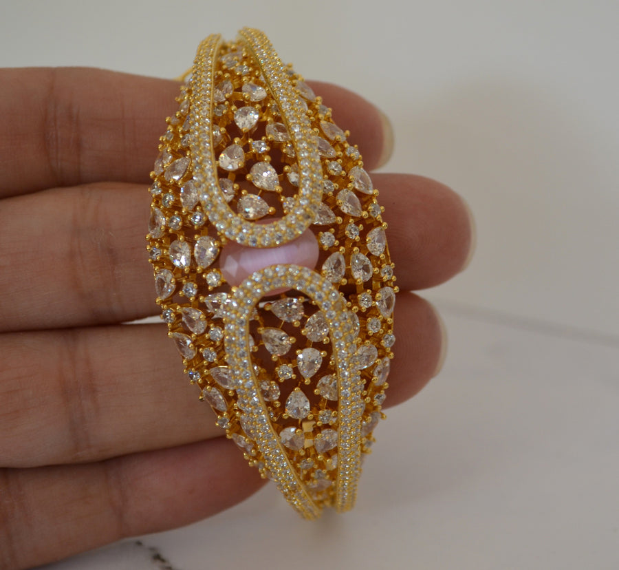 Cz Studded Uncut Diamond Openable Bracelet - Gold Finish Bracelets