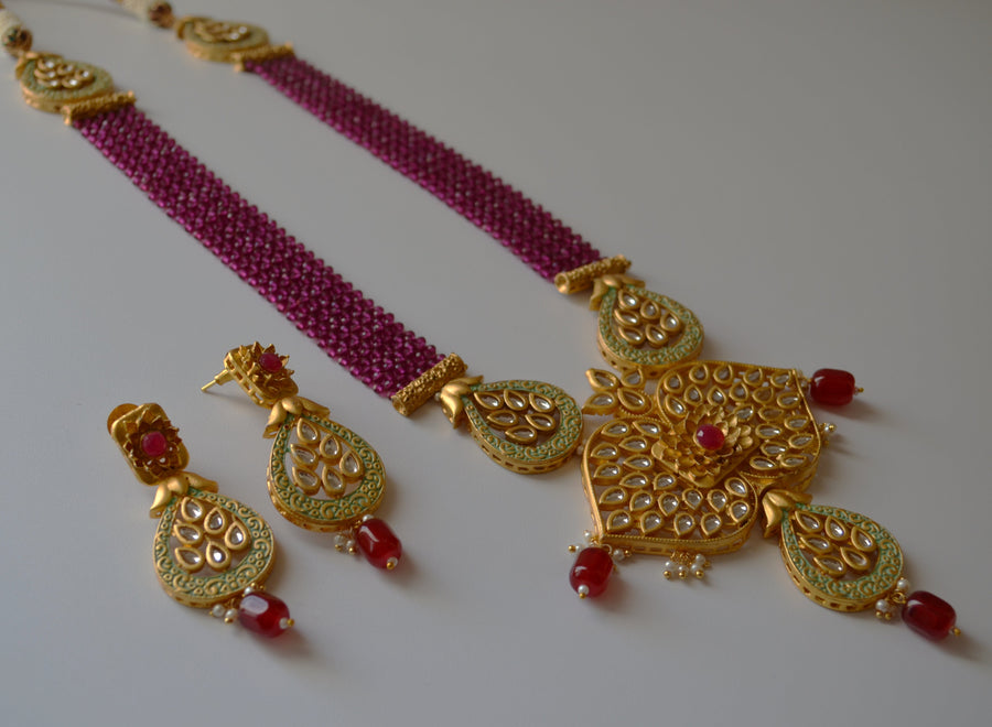 Meenakari Tyaani Kundan Long Nacklace Set Necklaces