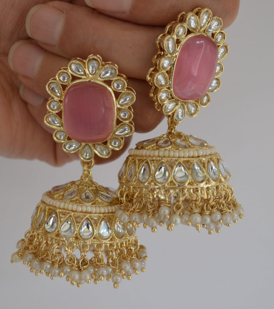 Pachi Kundan Jhumki With Pearl Tassels Earrings