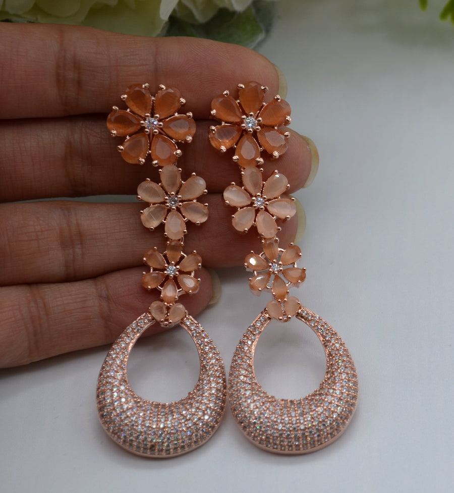 Gulsha Cz Studded Flower Dangles Earrings
