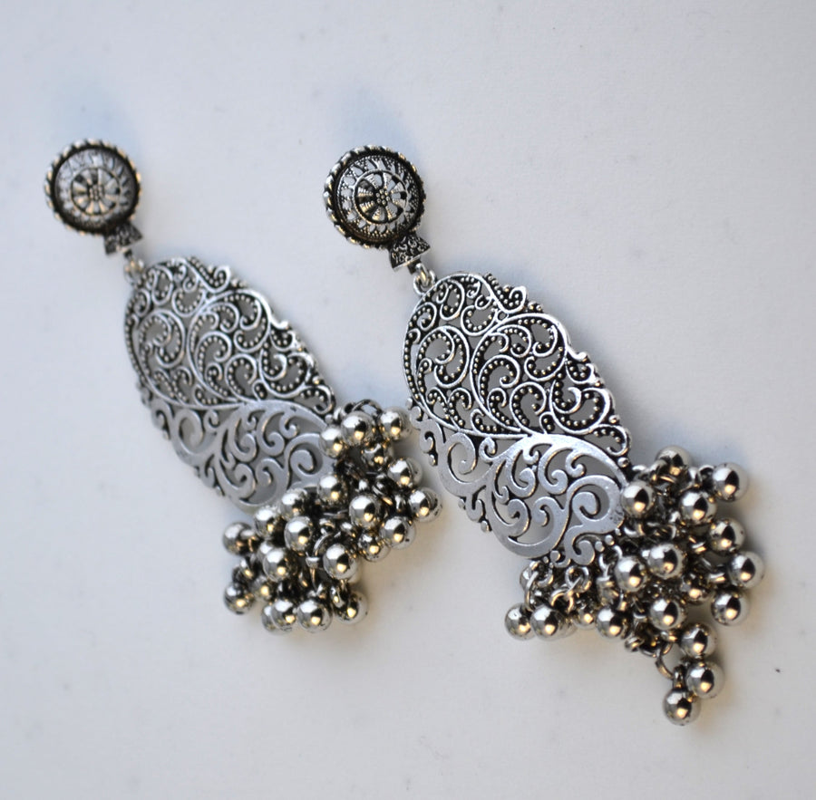 German Silver Ghungroo Style Beads Hanging Earring Earrings