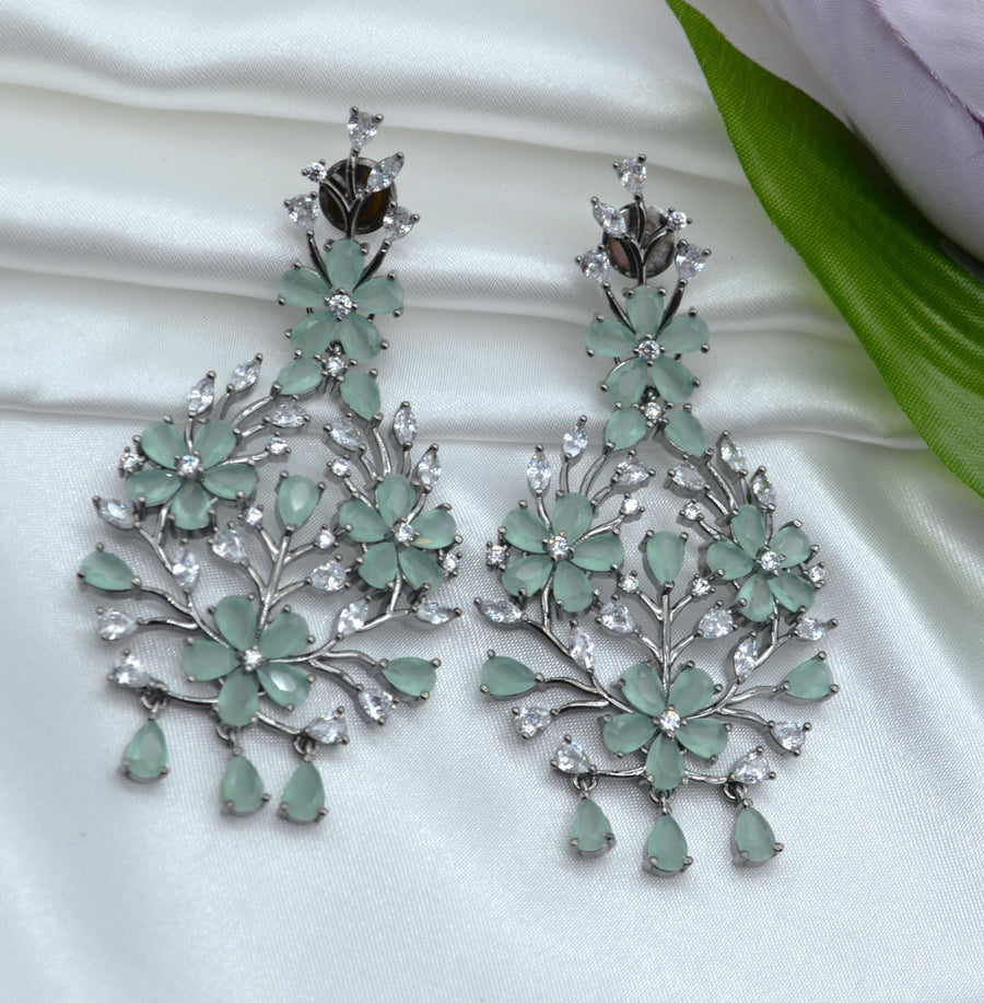 Mint Zirconia Flower Earrings - Victorian
