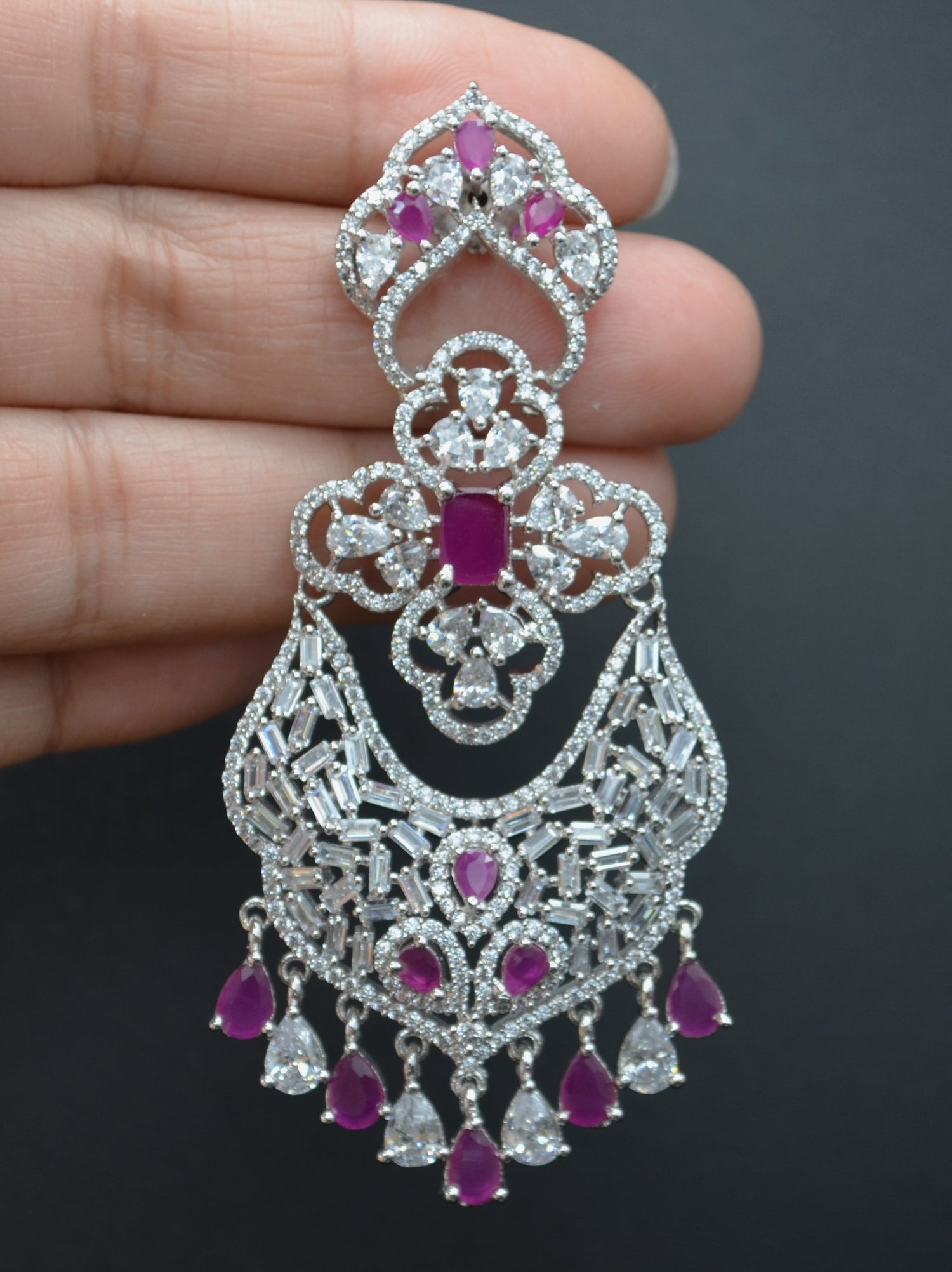 Statement American Diamonds & Baguette Stone Earrings With Monalisa Stones