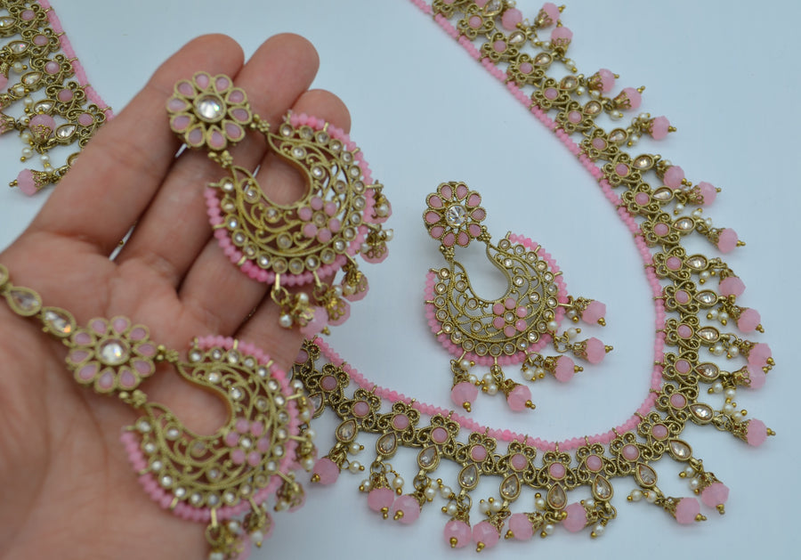 Pakiza Polki Long Necklace Set With Tikka Necklaces